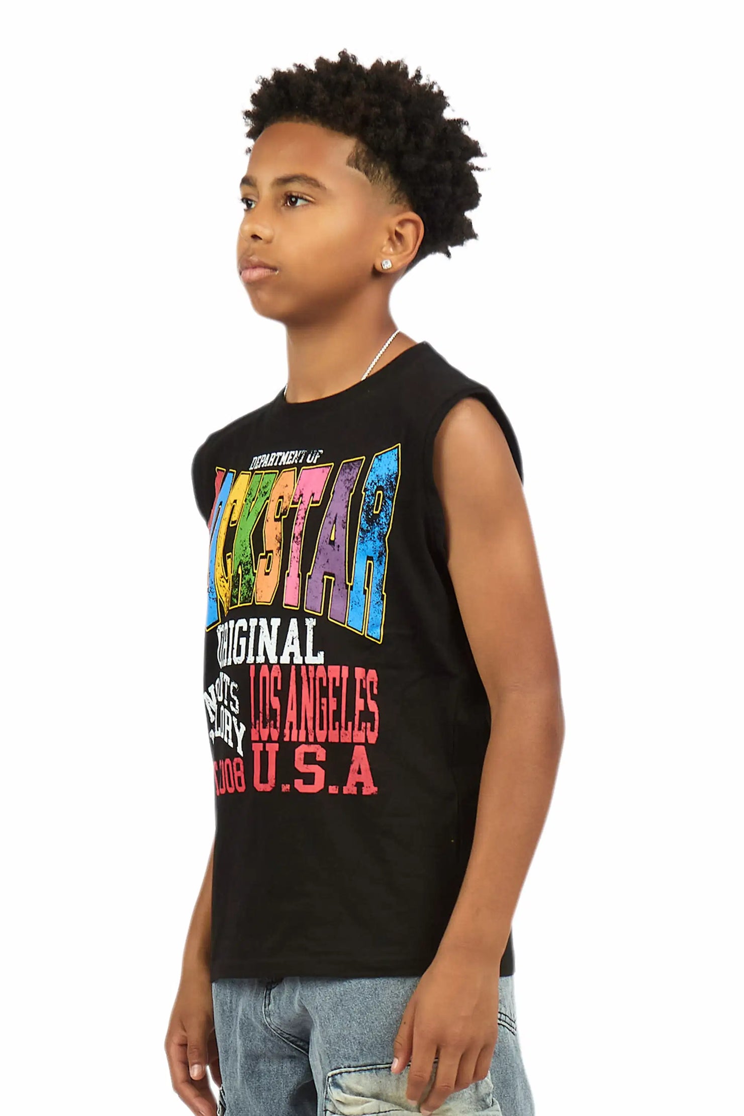 Boys Keen Black Cut Off Graphic T-Shirt