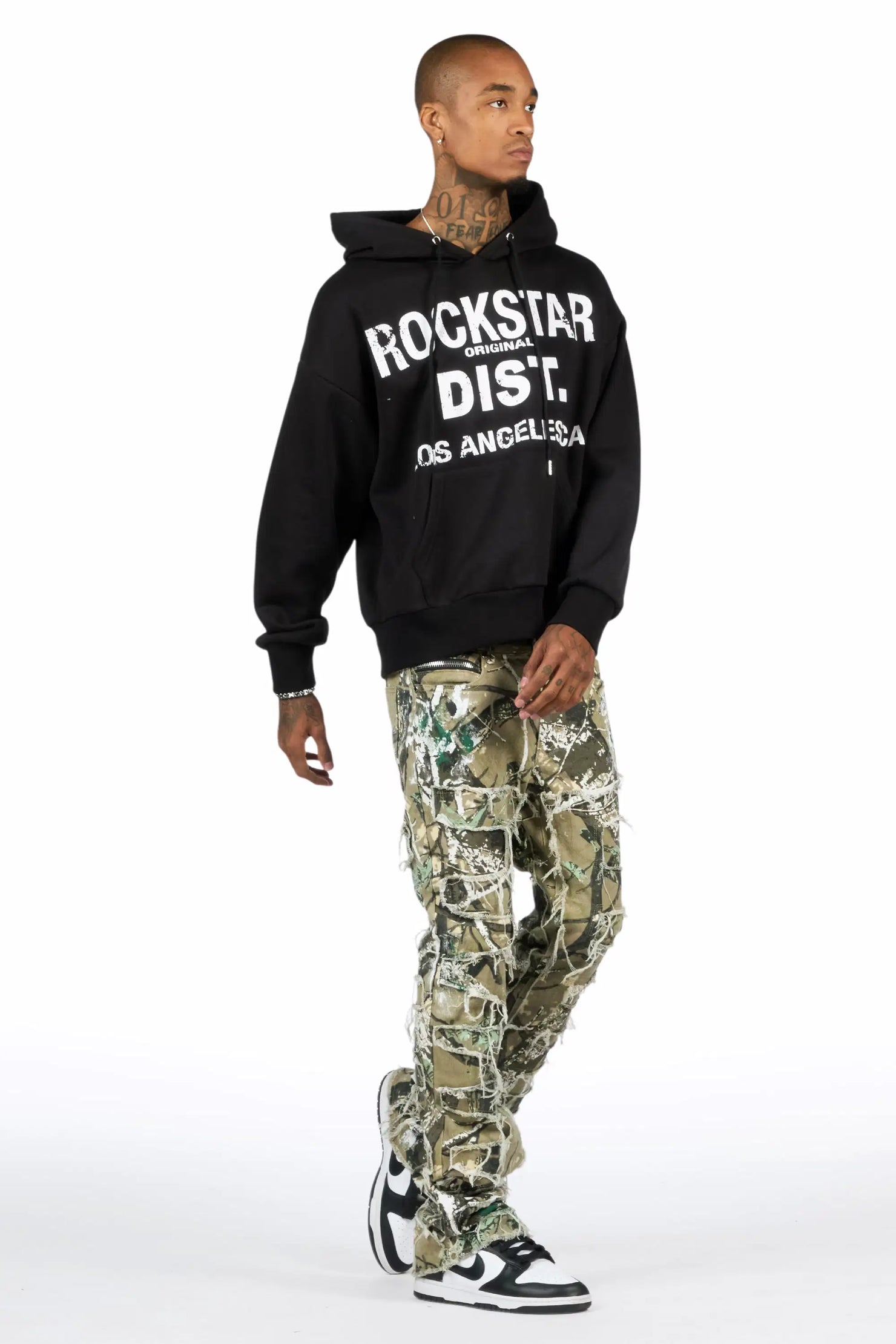 Saxon Black/Camo Hoodie/Stacked Flare Jean Set