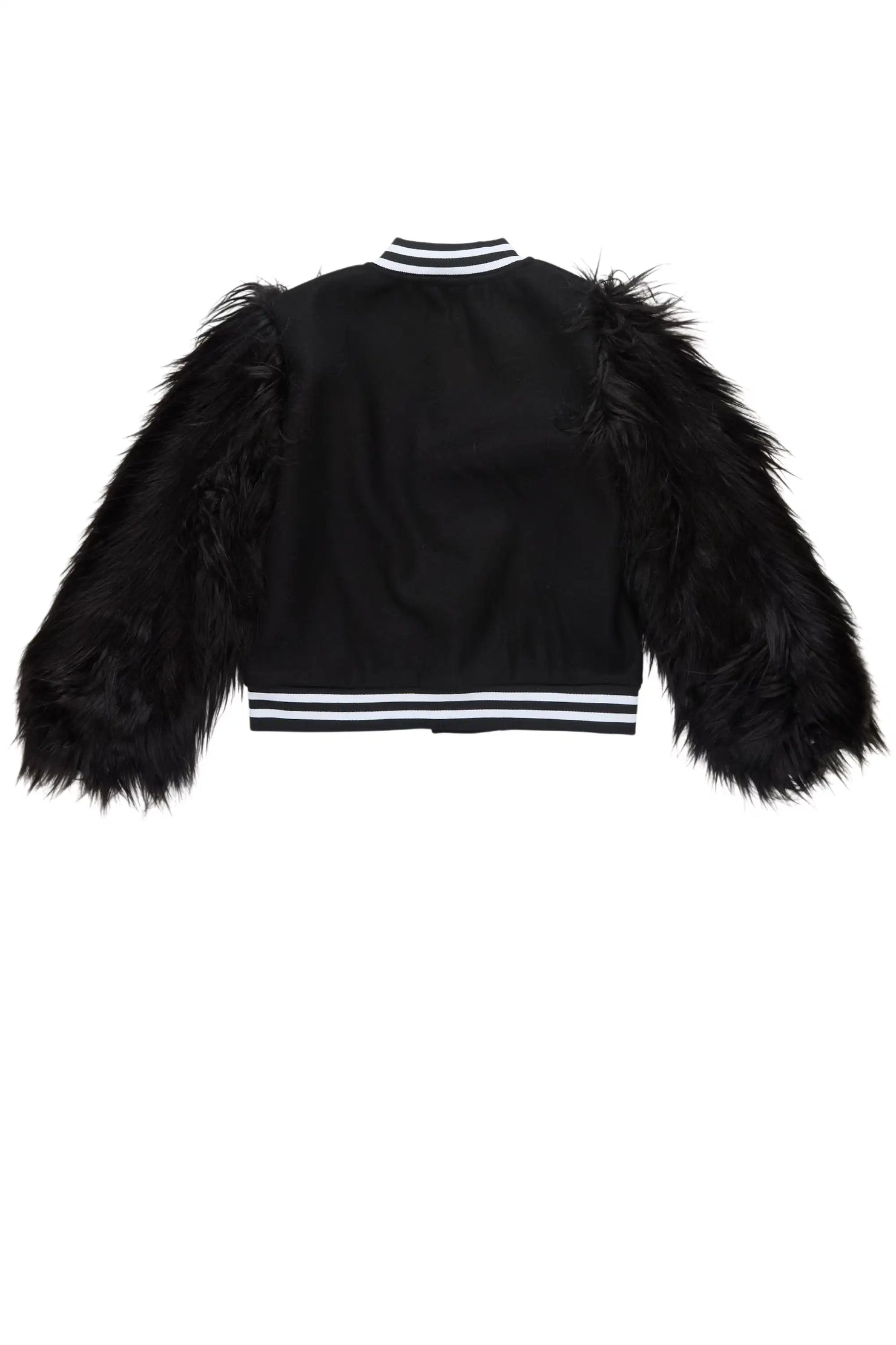 Girls Jameicia Black Fur Sleeve Varsity Jacket