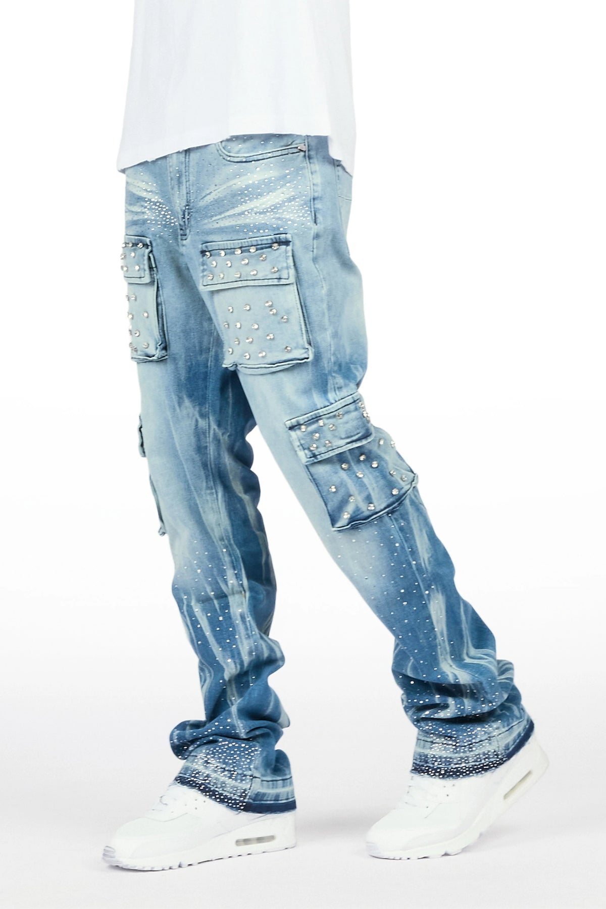 Arman Blue Rhinestone Stacked Fit Jean