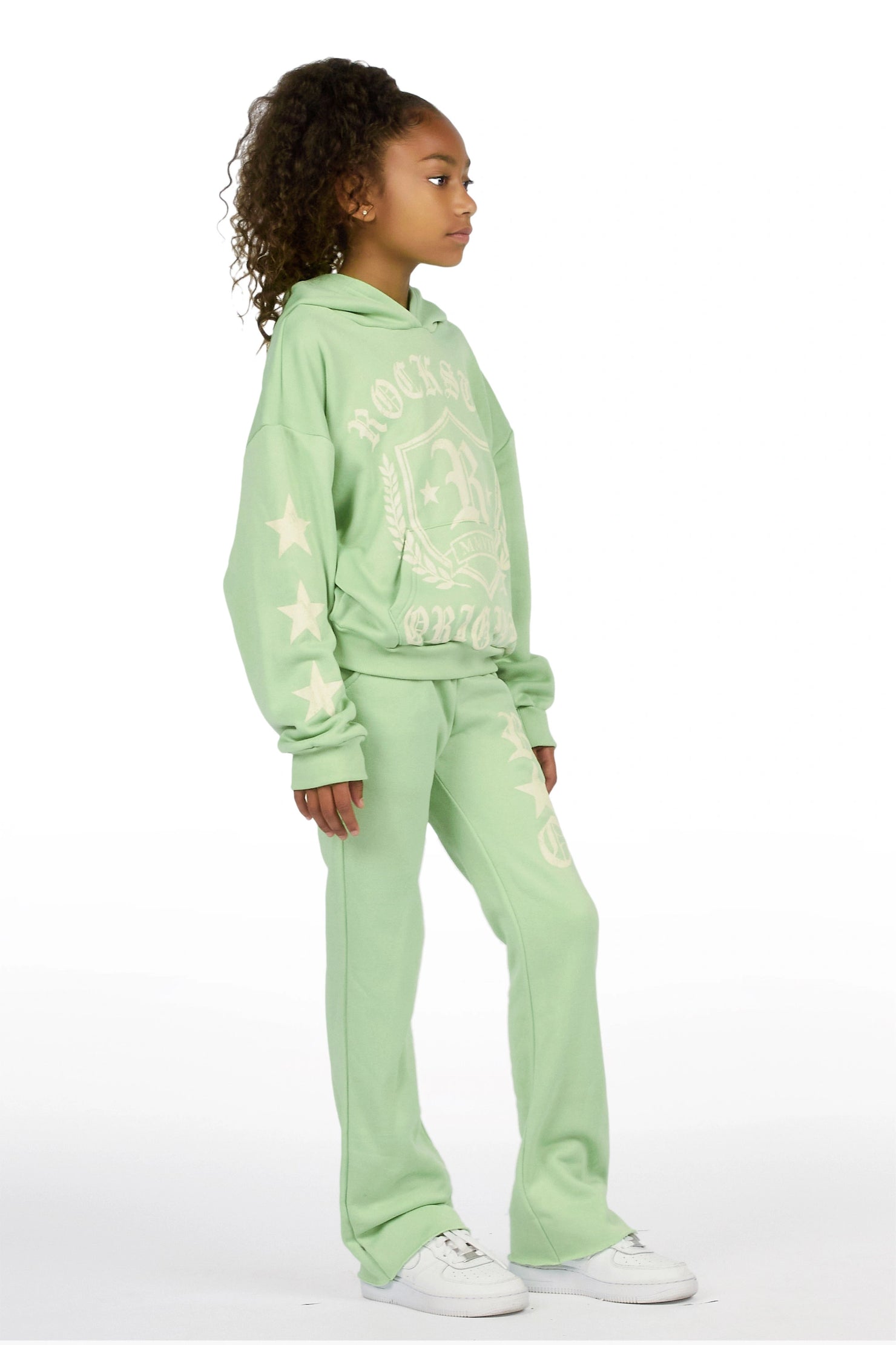 Girls Vesty Light Sage Hoodie Stacked Track Set