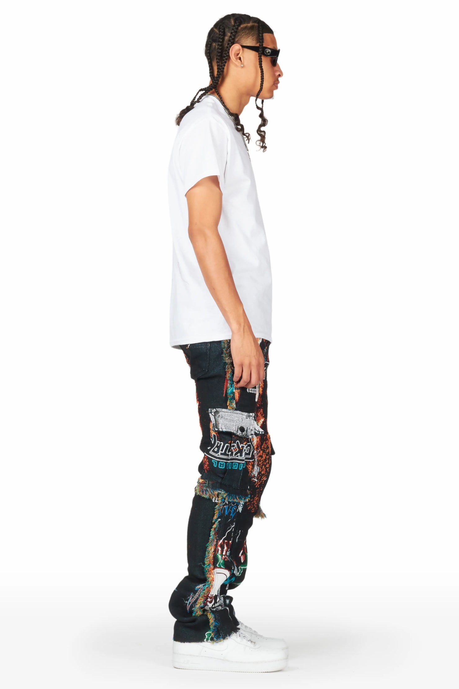 Zarin Black/ Multi Tapestry Stacked Flare Jean