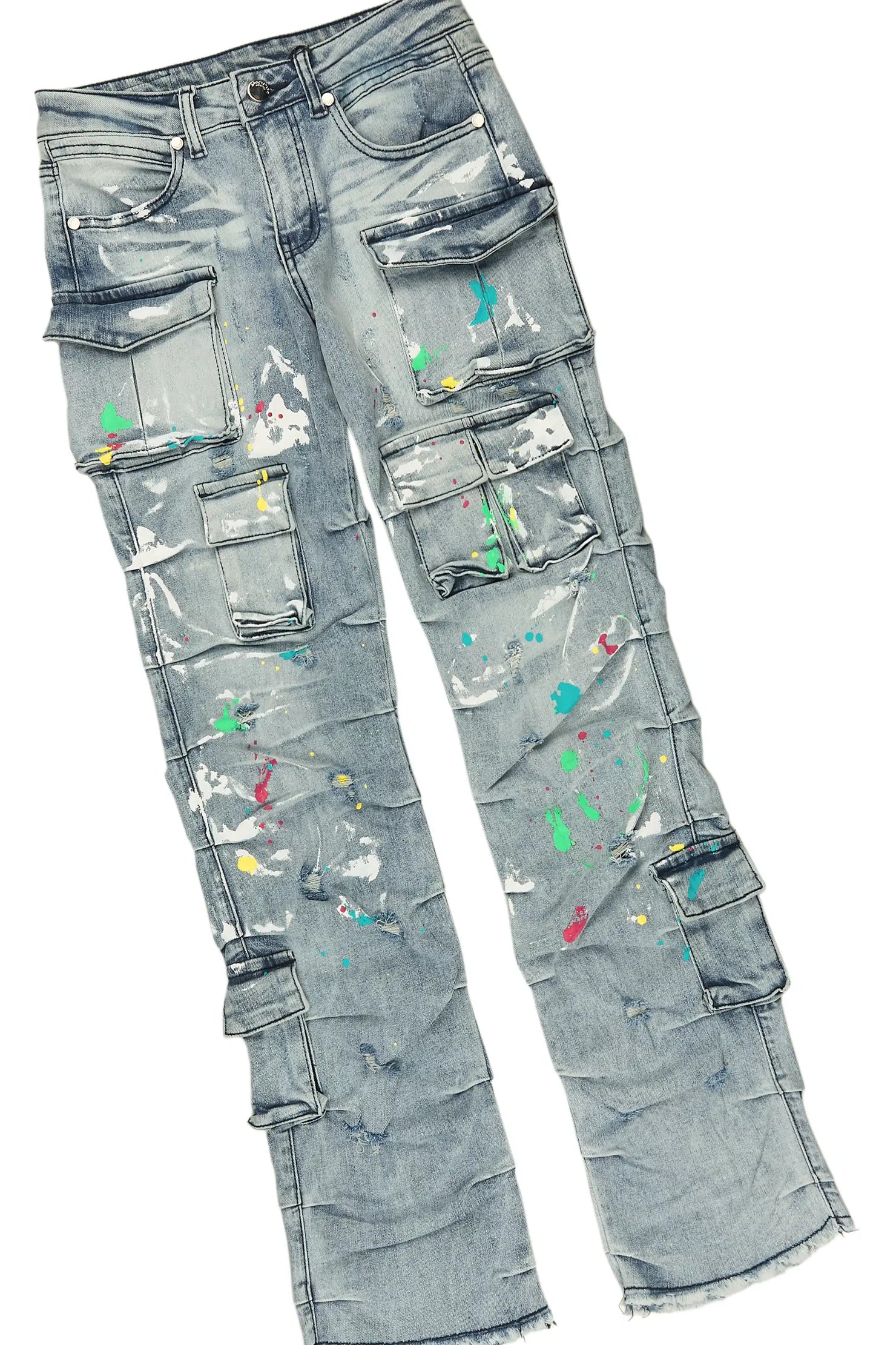Boys Kelo Grey/Blue T-Shirt/Stacked Painter Jean Set