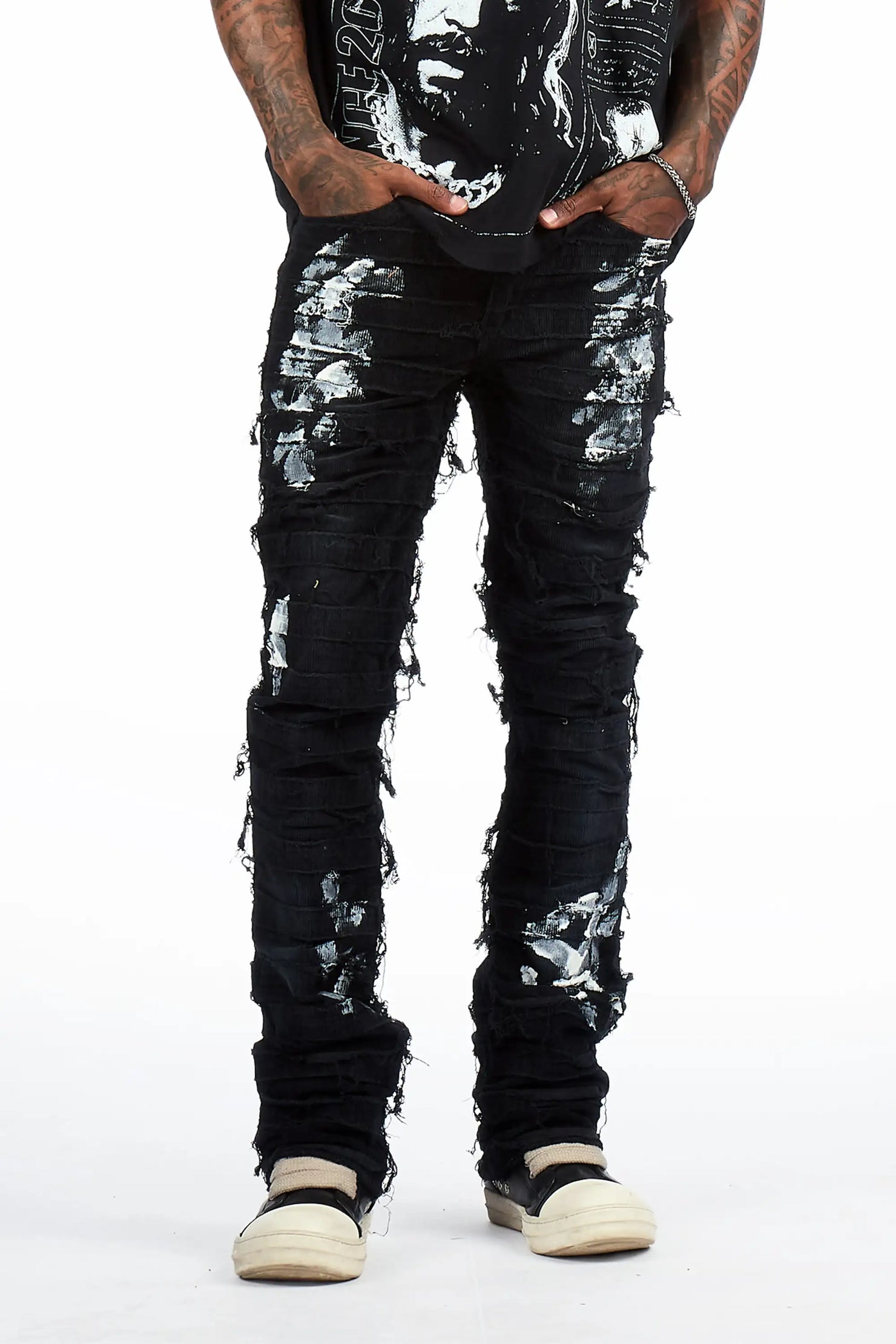 Garson Black Painter Stacked Flare Corduroy Pant