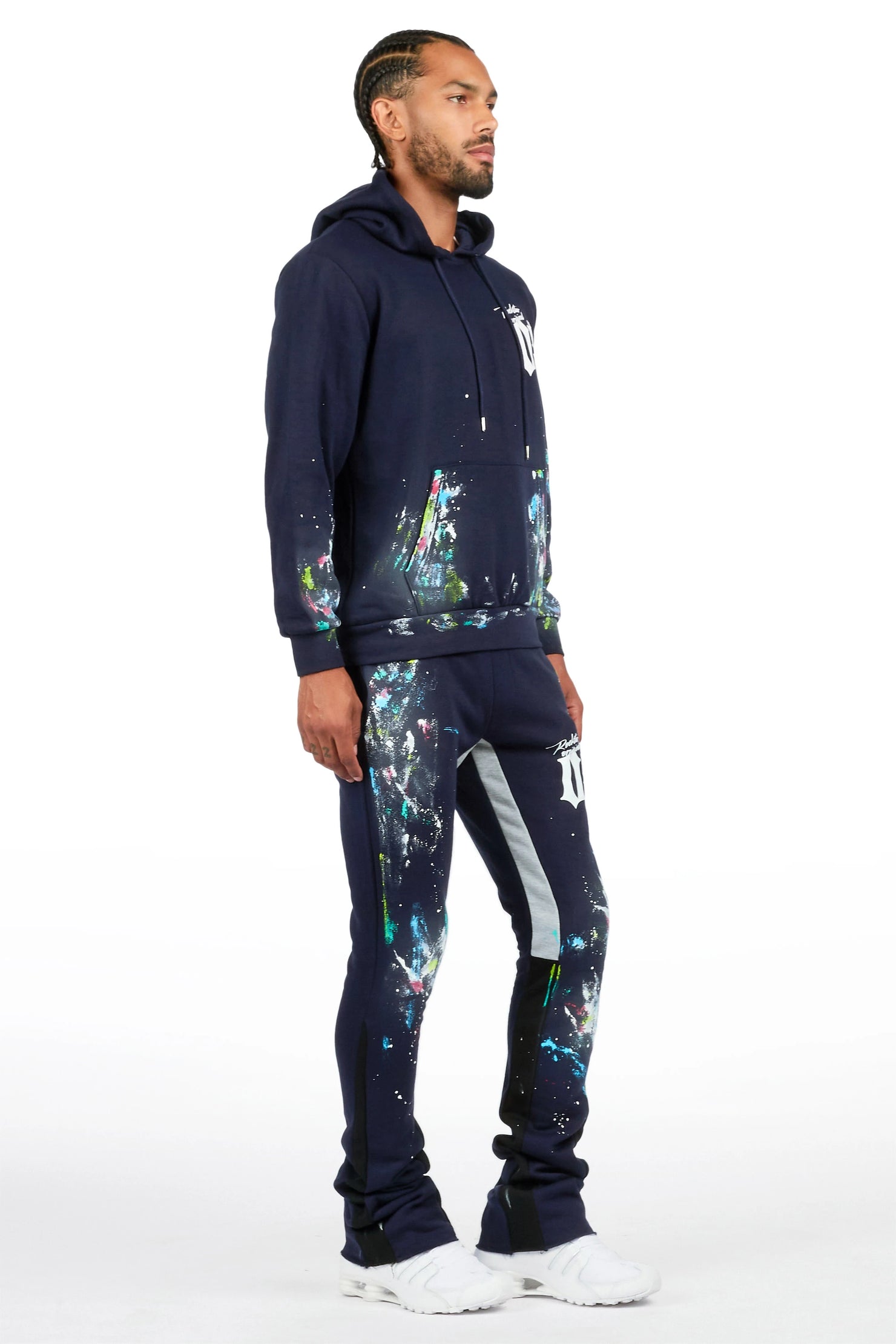 Garth Navy Hoodie/Stacked Flare Pant Track Set