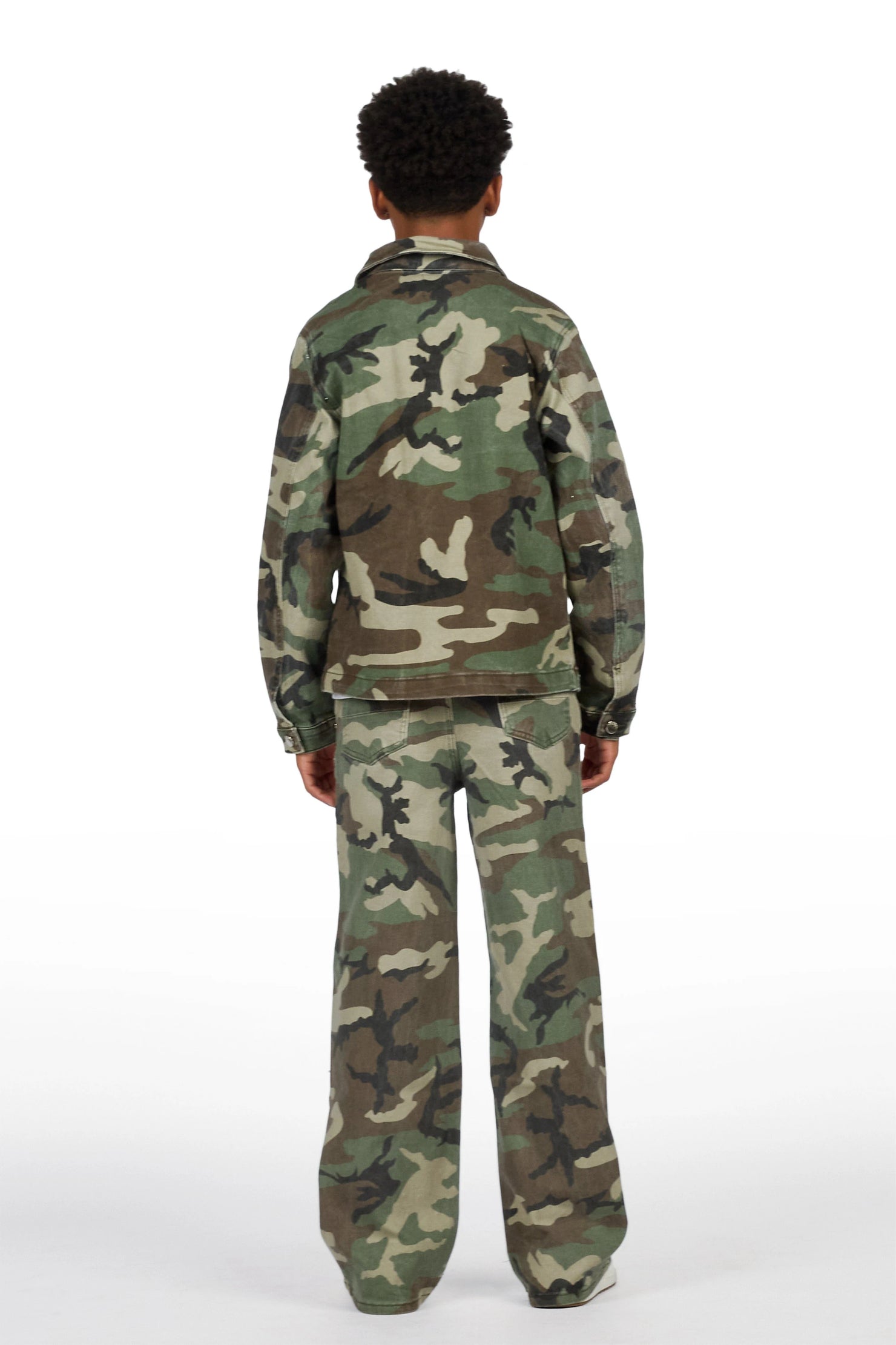 Boys Xyler Green Camo Rhinestone Button Down Shirt/Relaxed Jean Set