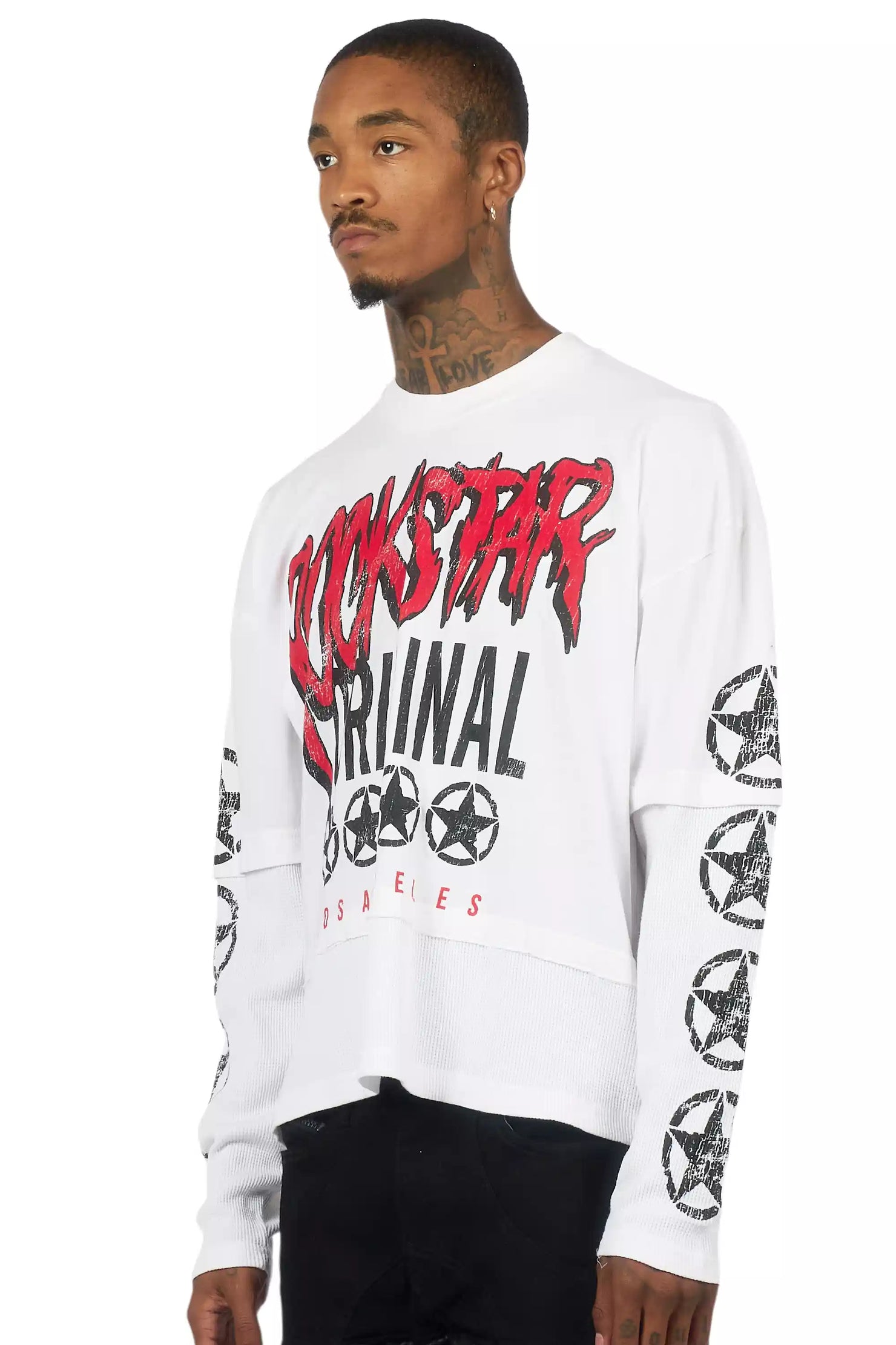 Wizzurd White/Black Boxy Crop Double Layer Tee