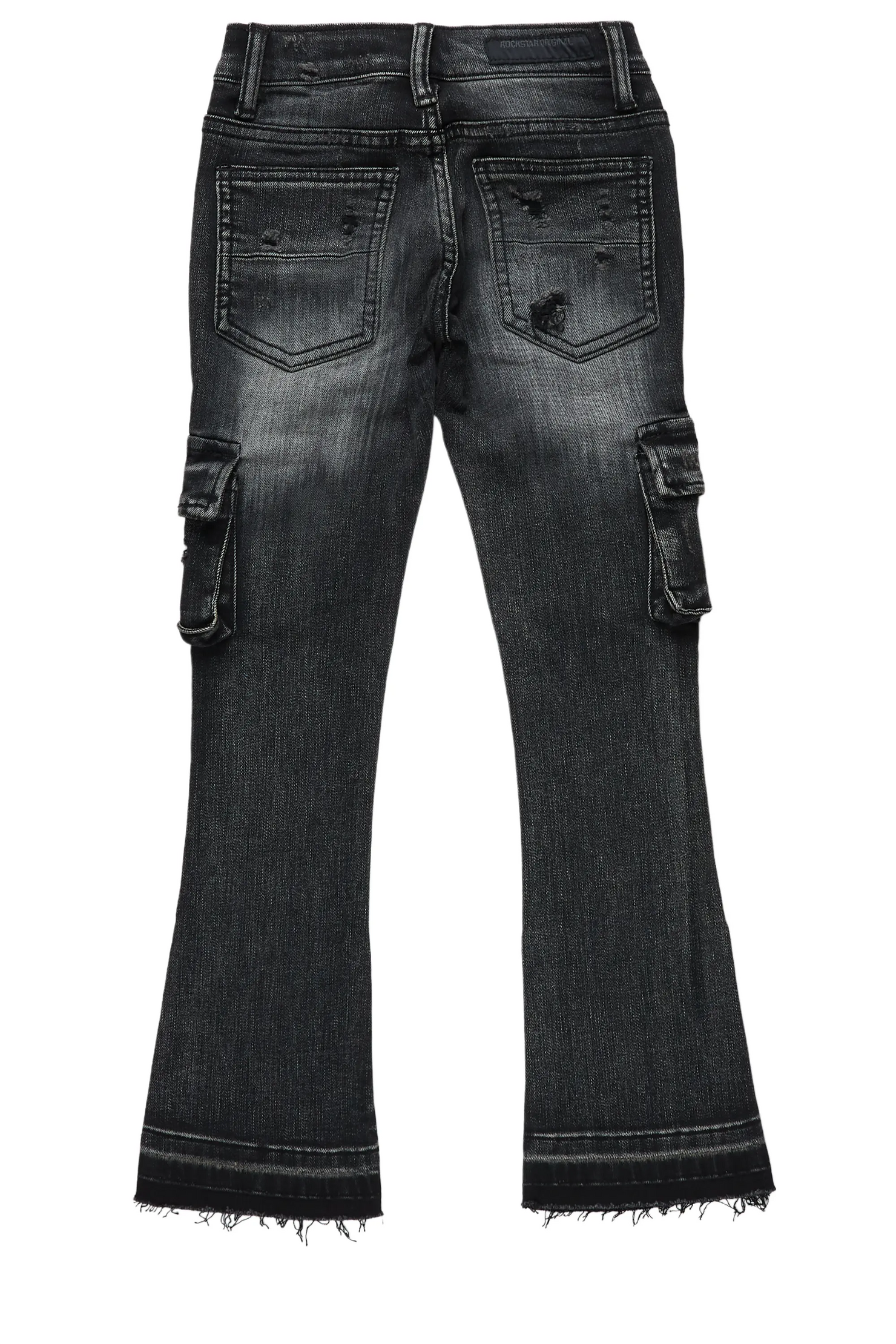 Boys Zaire Grey Cargo Super Stacked Flare Jean