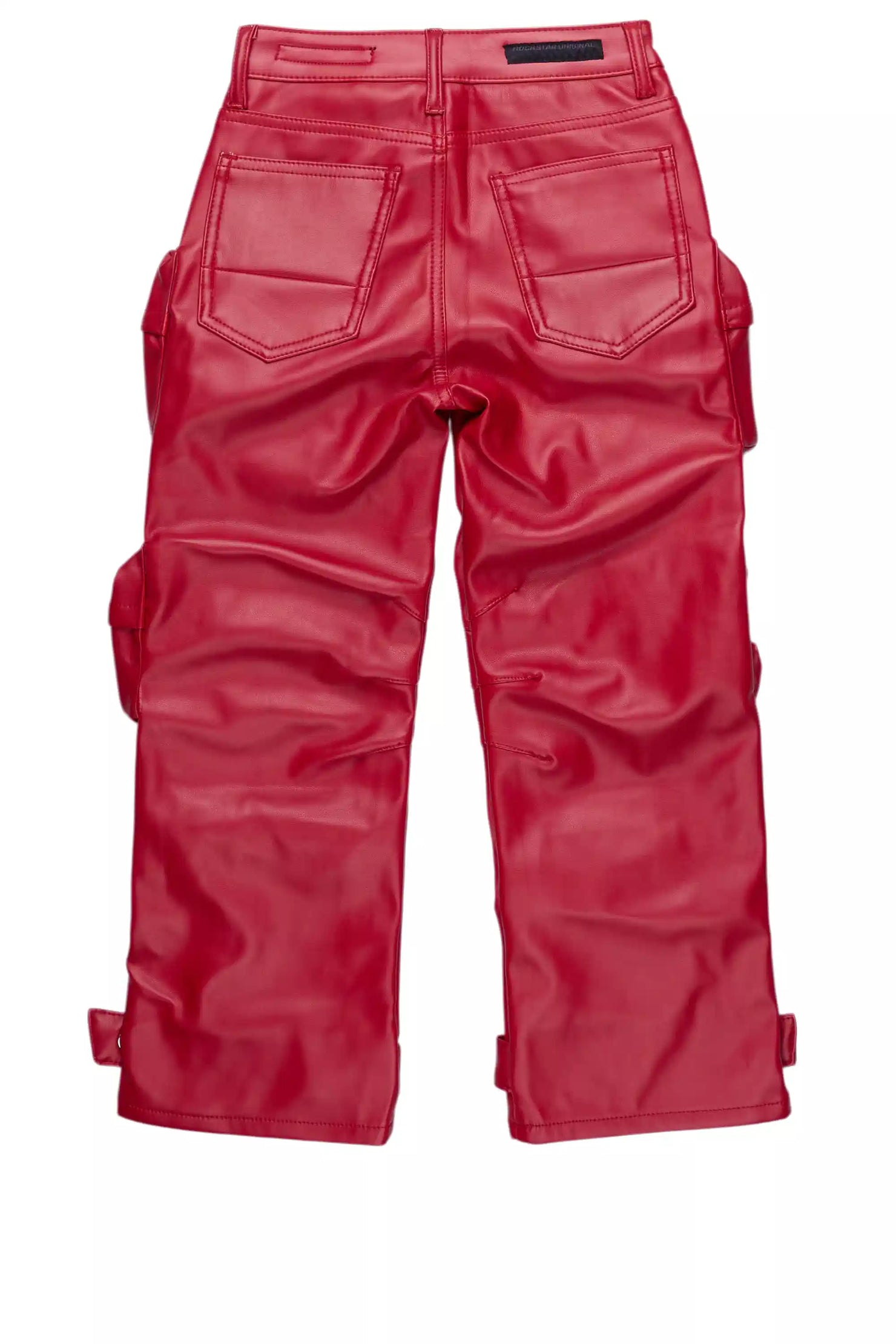 Boys Lenz Red PU Cargo Leather Baggy Fit Jean