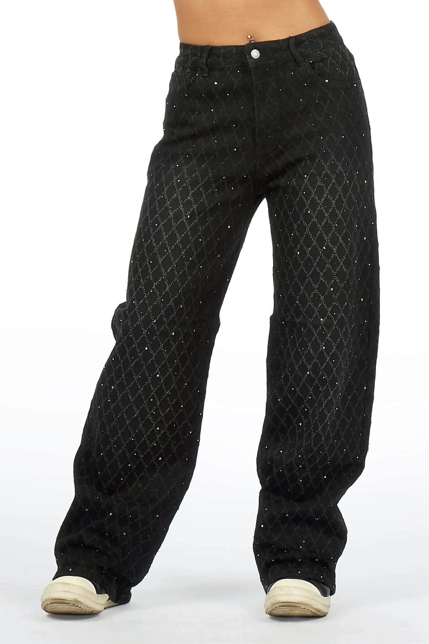 Amirah Black Rhinestone Wide Leg Jean