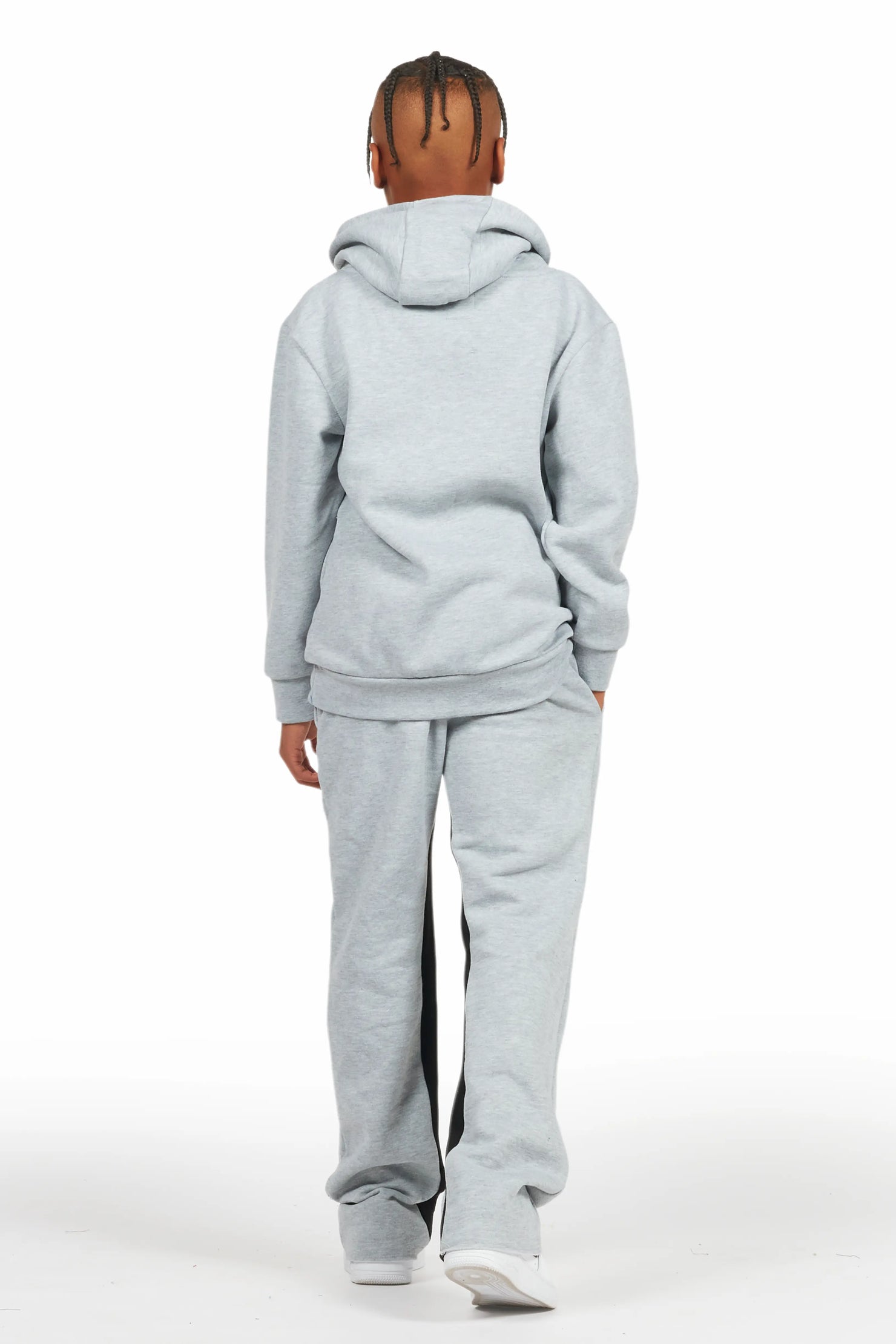 Boys Mallor Heather Grey Baggy Stacked Hoodie Track Set