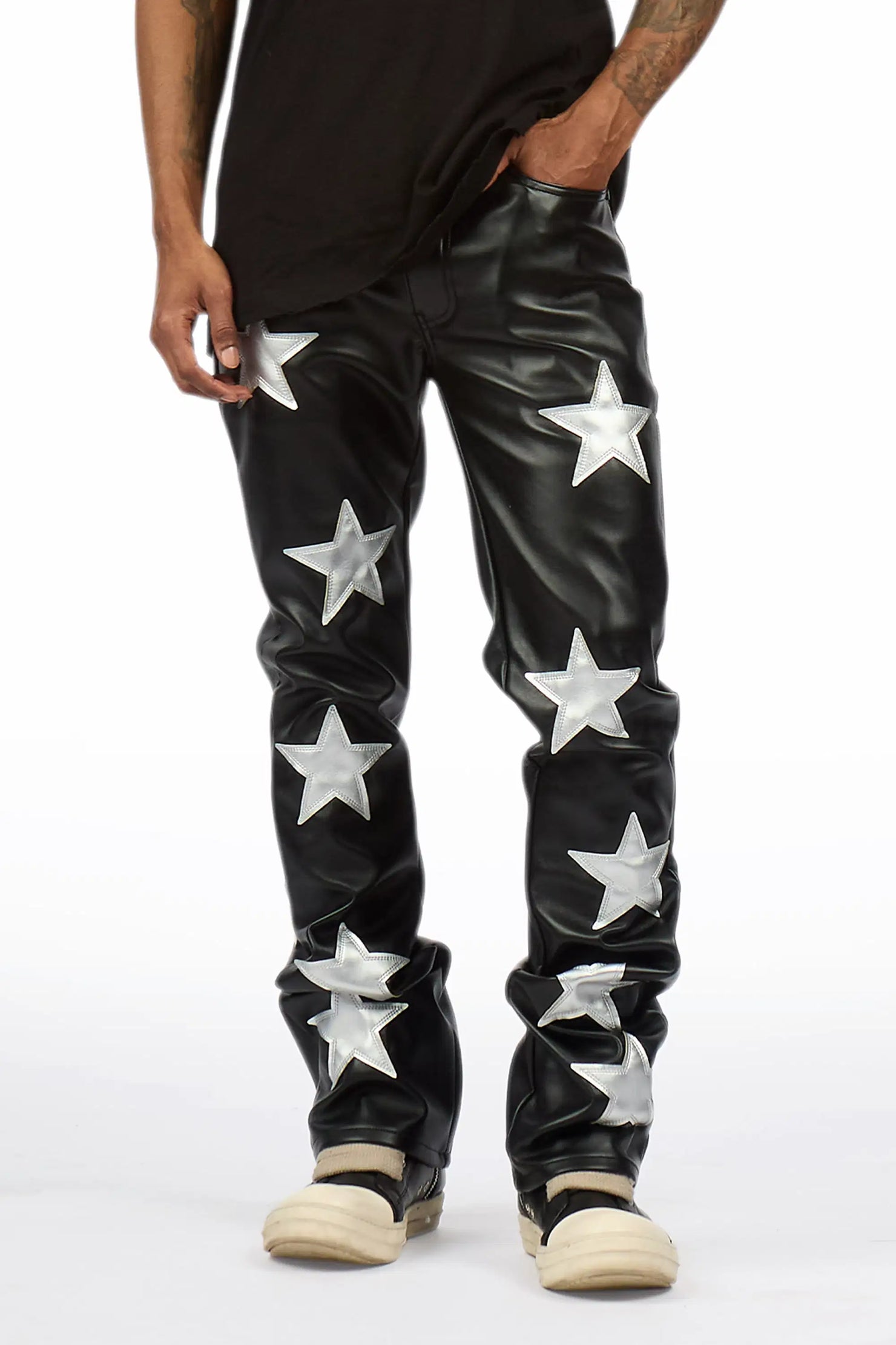 Steen Black/Silver PU Stacked Flare Jean
