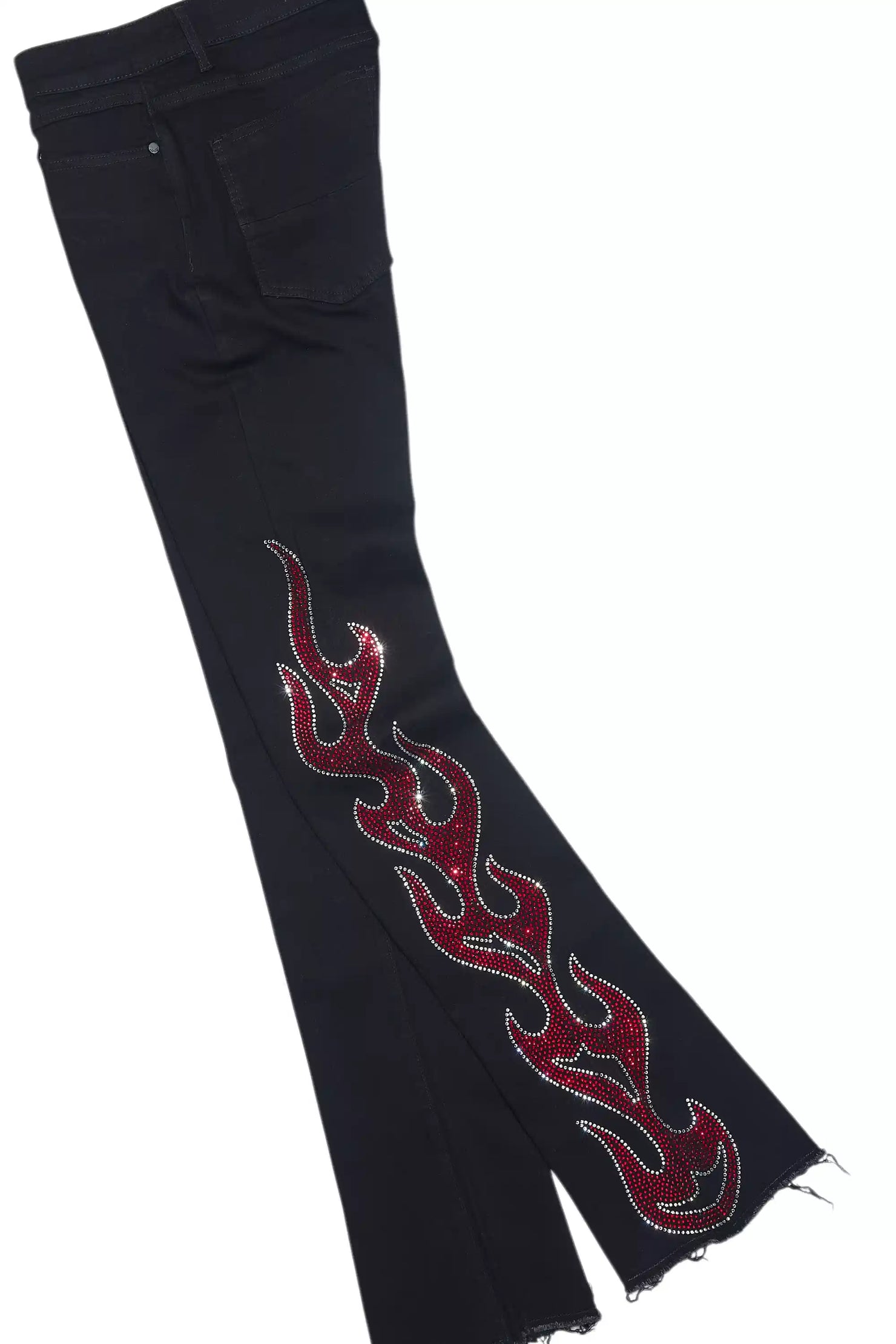 Sword Jet Black Rhinestone Stacked Flare Jean
