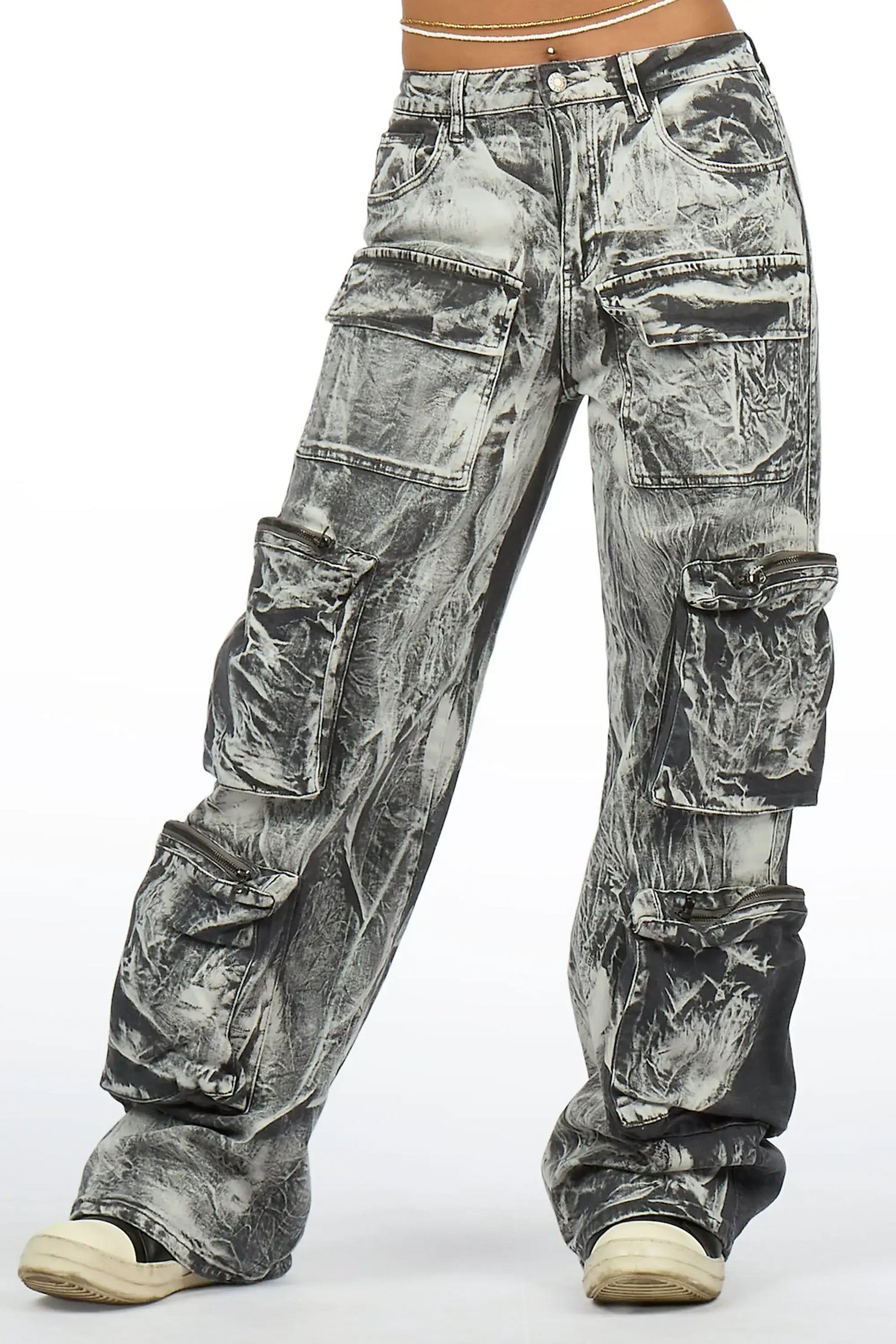 Malaika Grey Cargo Stacked Jean