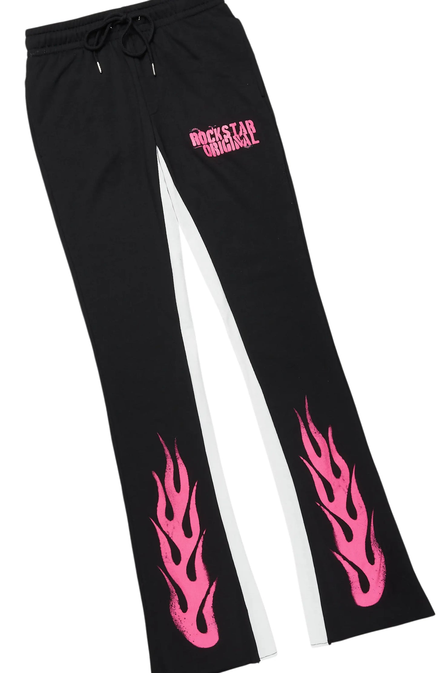 Banyan Black/Pink Long Sleeve T-Shirt/Stacked Baggy Track Pant Set