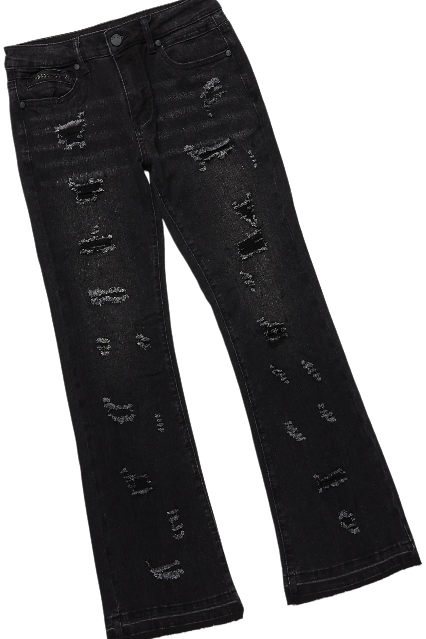 Boys Beno Black Hoodie/Stacked Flare Jean Set