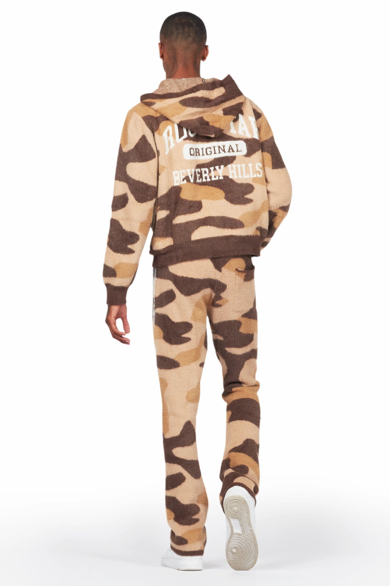 Salim Camo Brown Stacked Flare Knitted Mohair Track Set