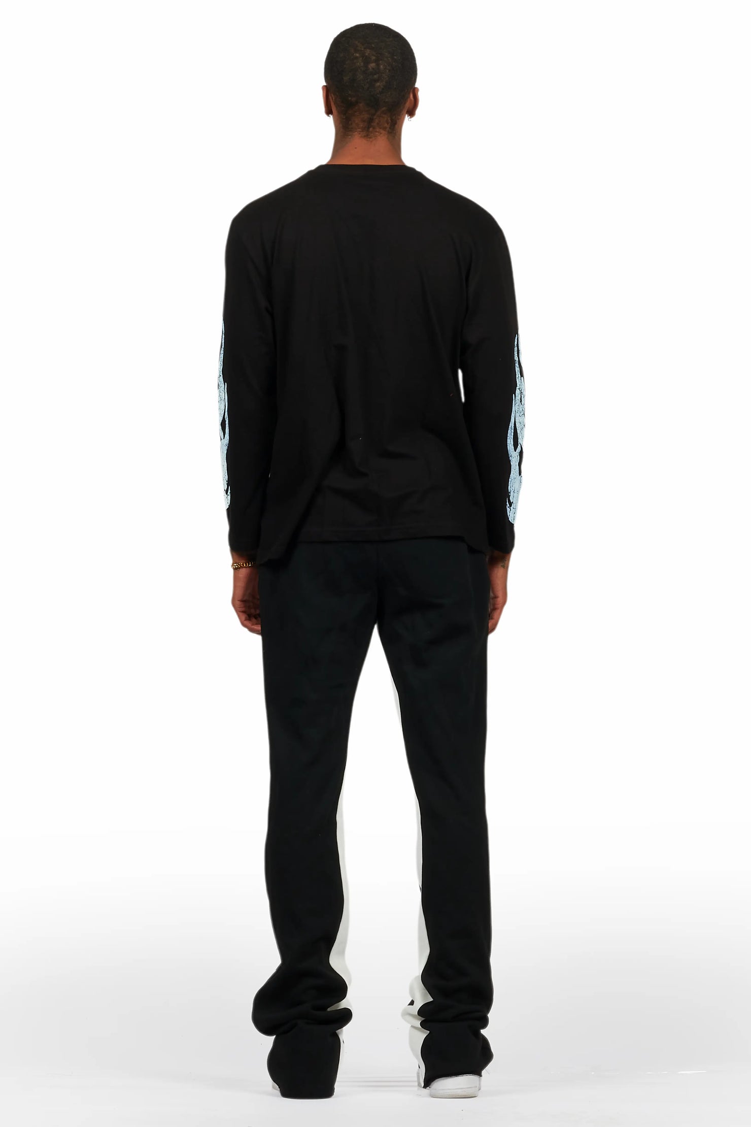 Amos Black/White Long Sleeve T-Shirt/Stacked Baggy Pant Set