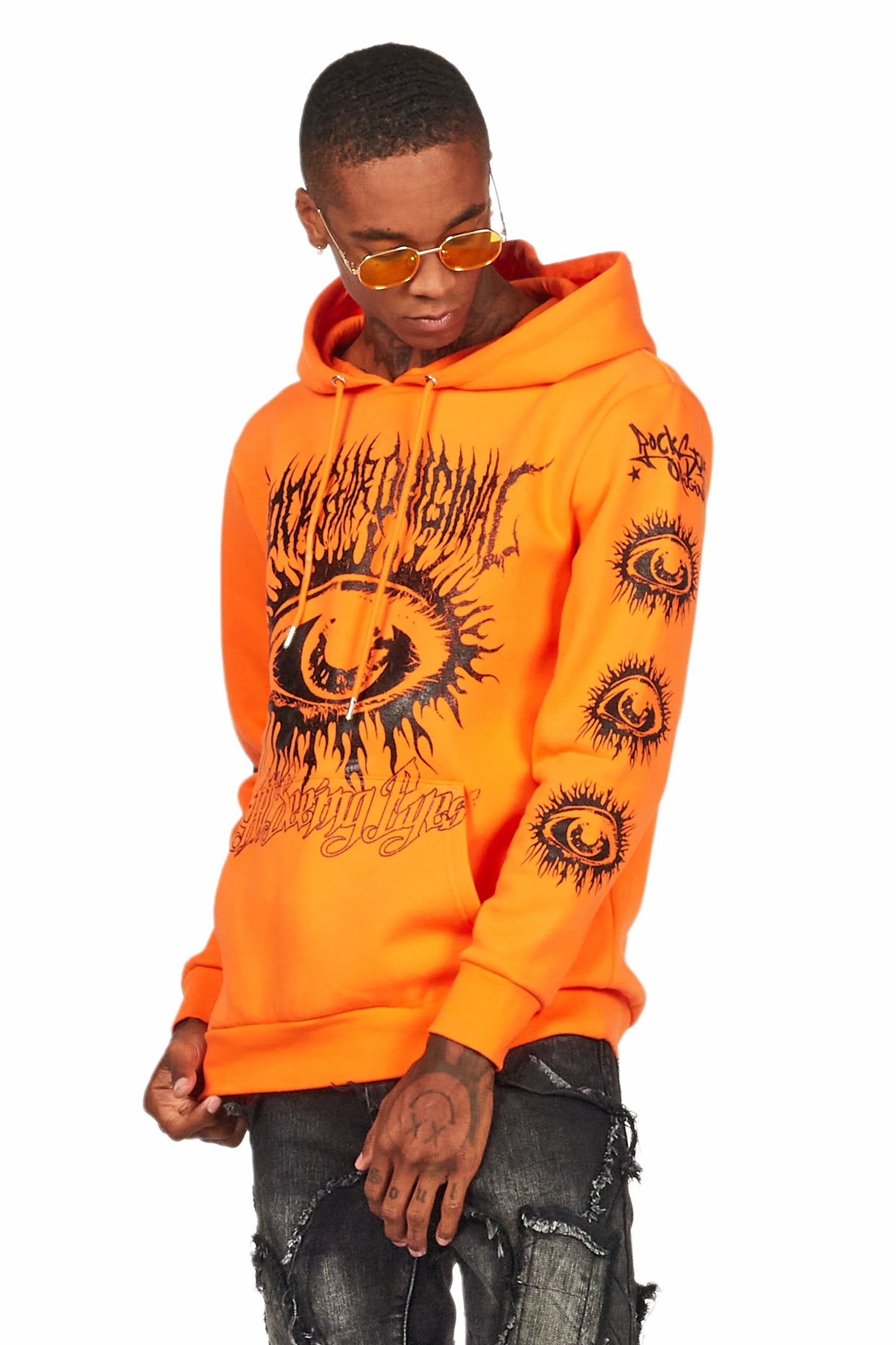All Seeing Eyes Orange Graphic Hoodie