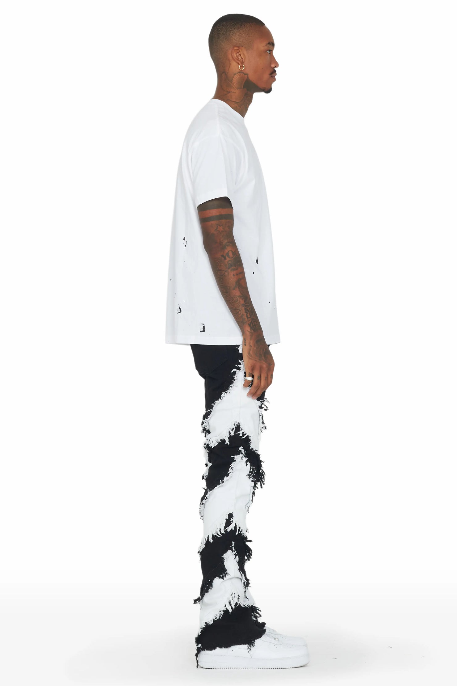 Ismael Black/White Stacked Flare Jean