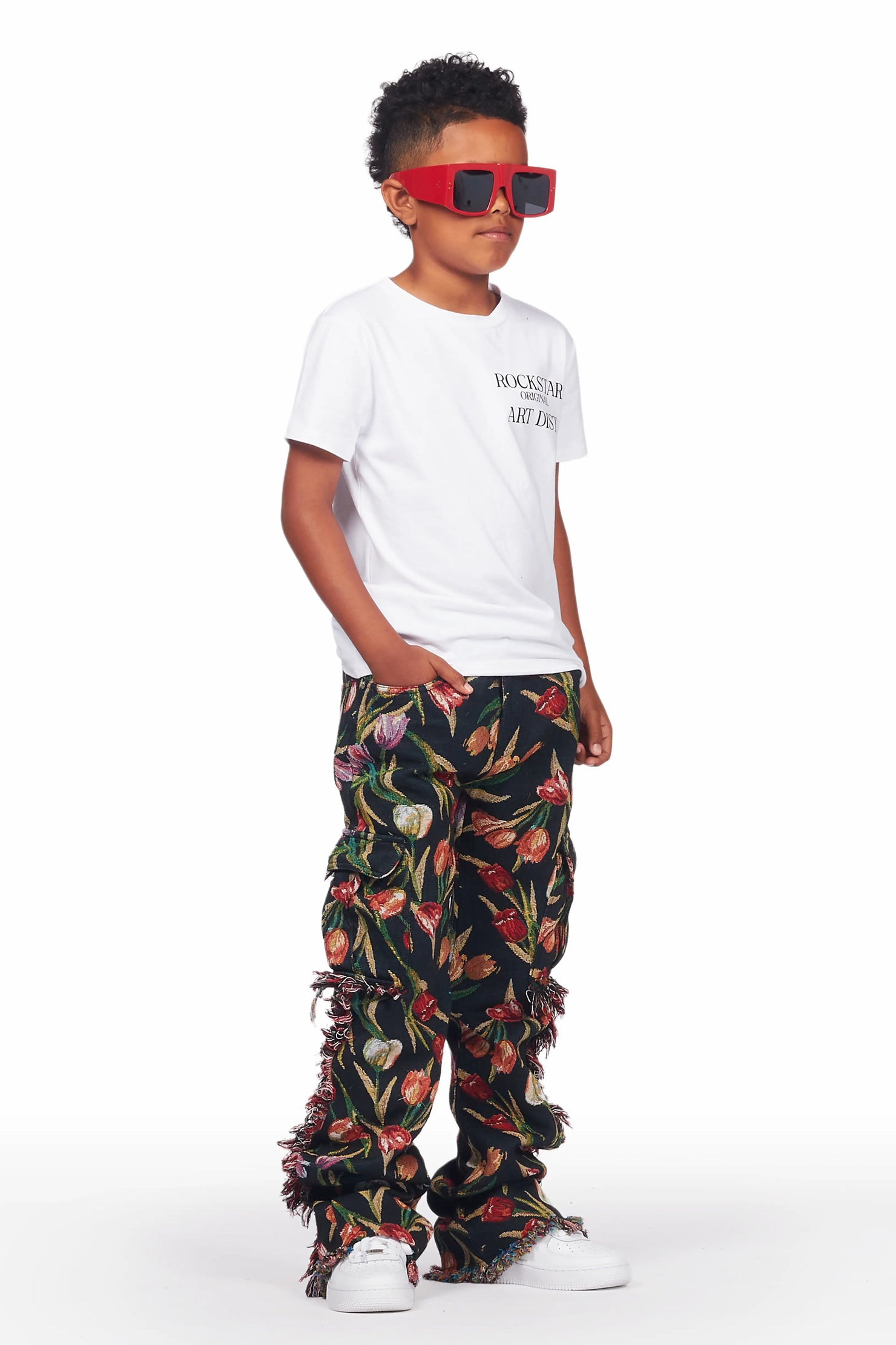 Boys Ayami Black Slim Tapestry Flare Pants