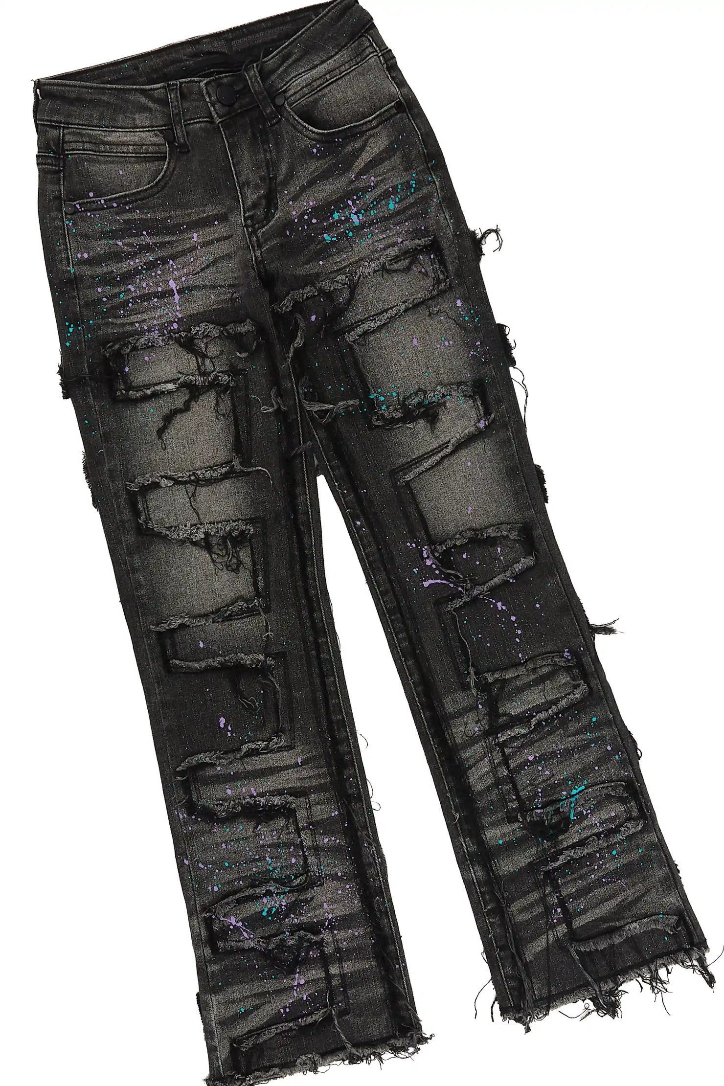 Girls Athena Lavender/Black Long Sleeve T-Shirt Stacked Painter Jean Set
