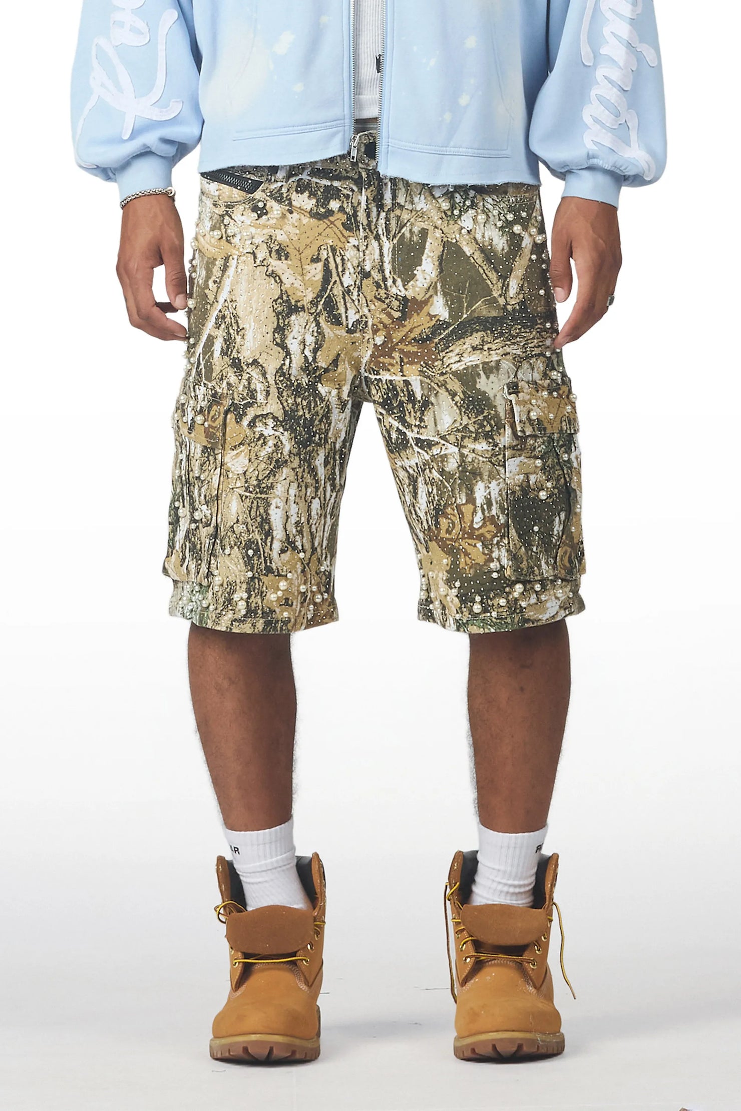 Sevyn Tree Camo Rhinestone Denim Short