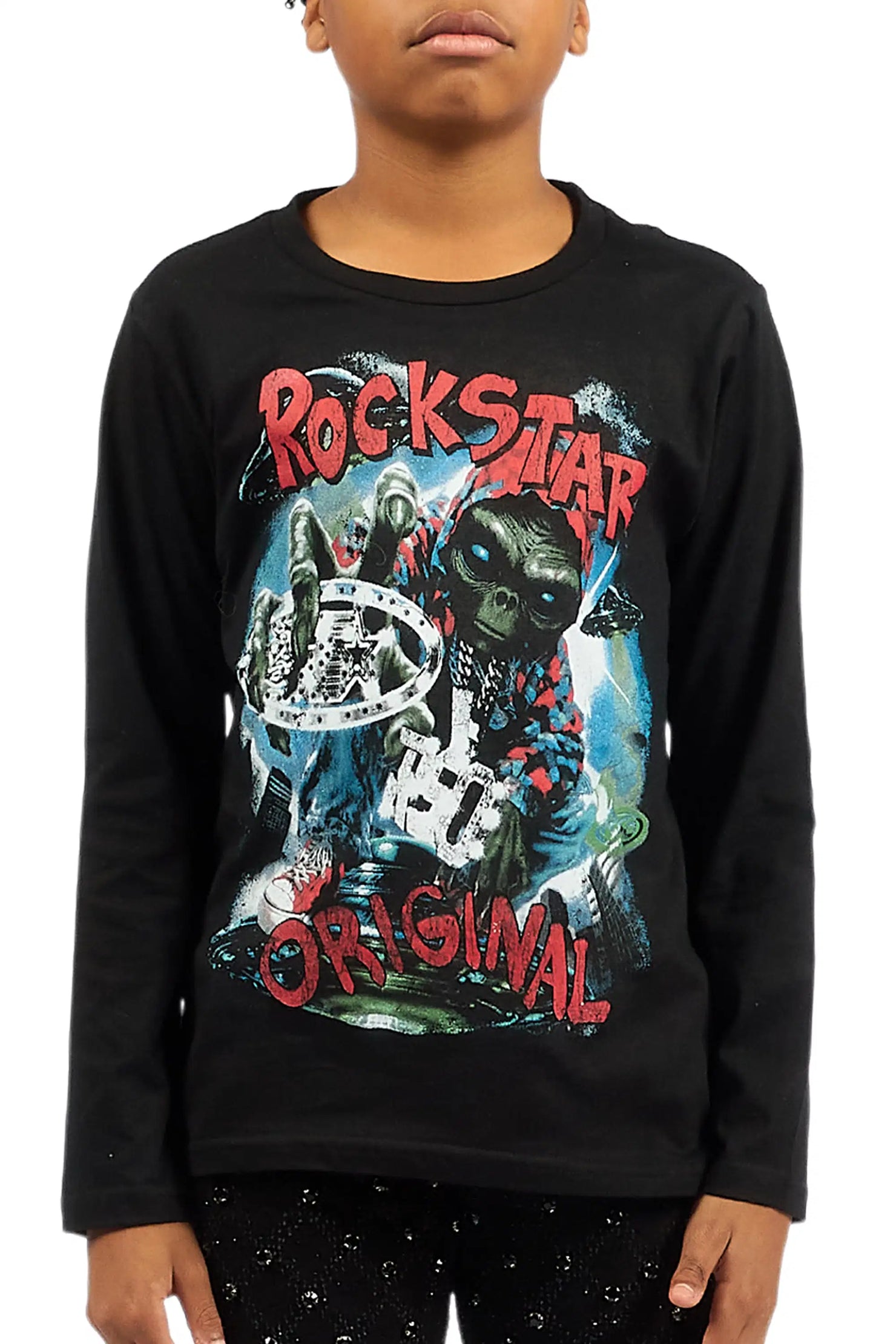 Boys Caevon Black/Multi Long Sleeve Graphic T-Shirt