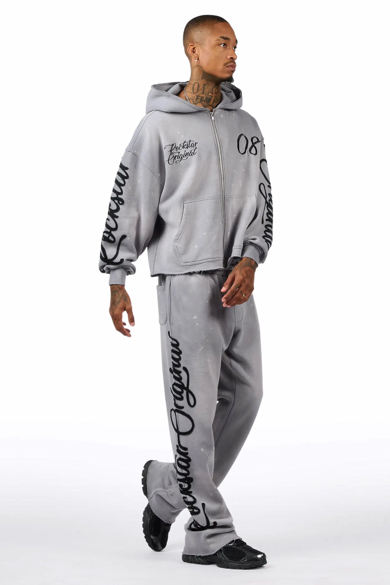 Hanif Vintage Grey Hoodie/Stacked Pant Track Set