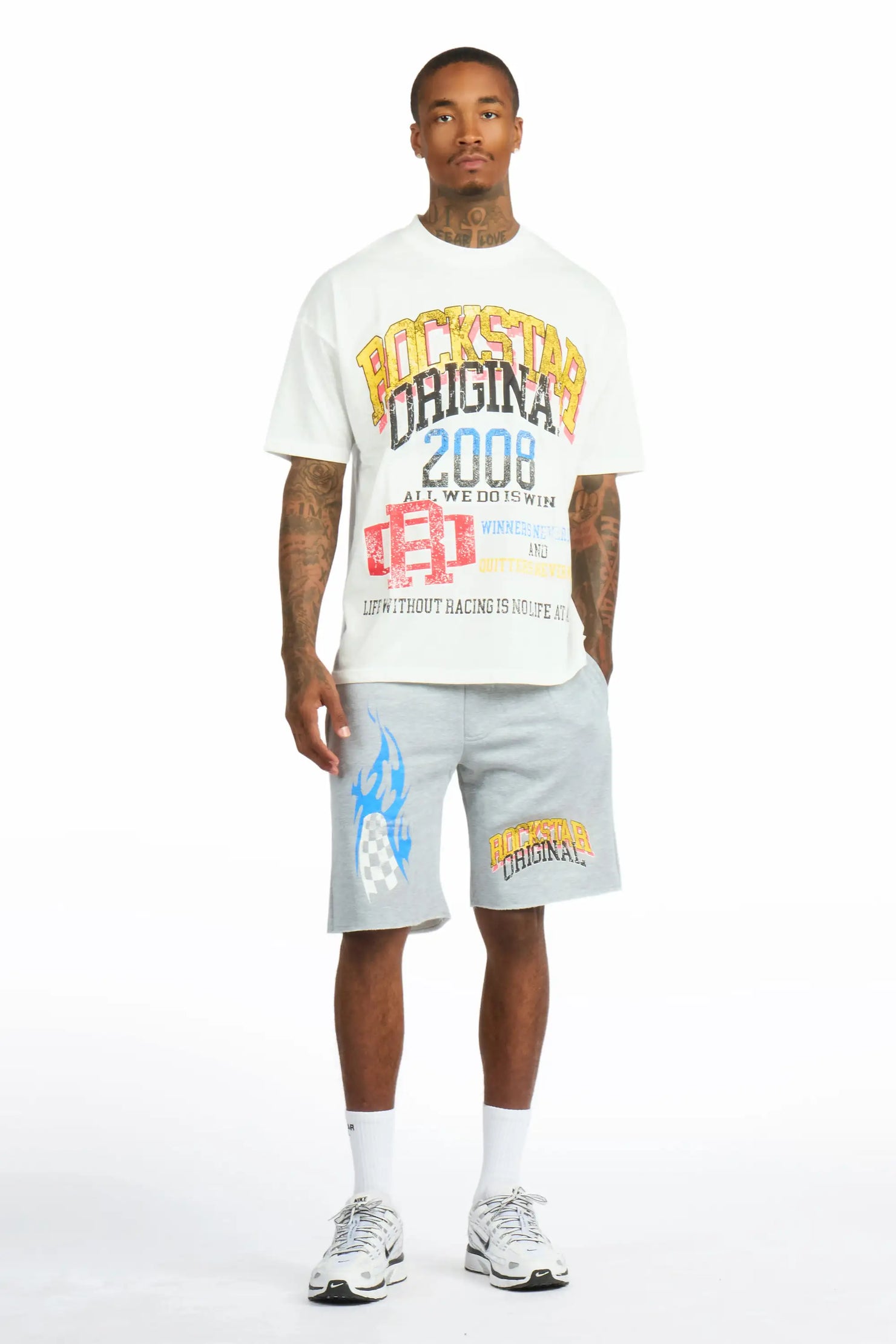 Colorful Race White/Grey T-Shirt Short Set