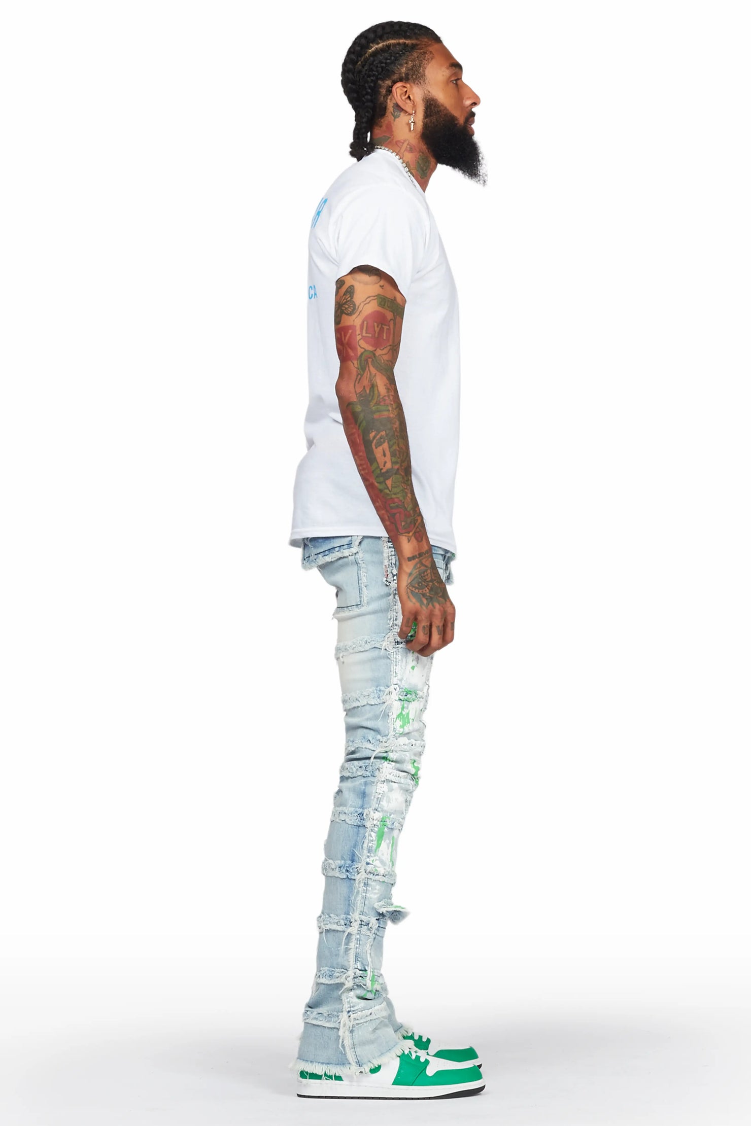 Jadin Blue Painter Stacked Flare Jean