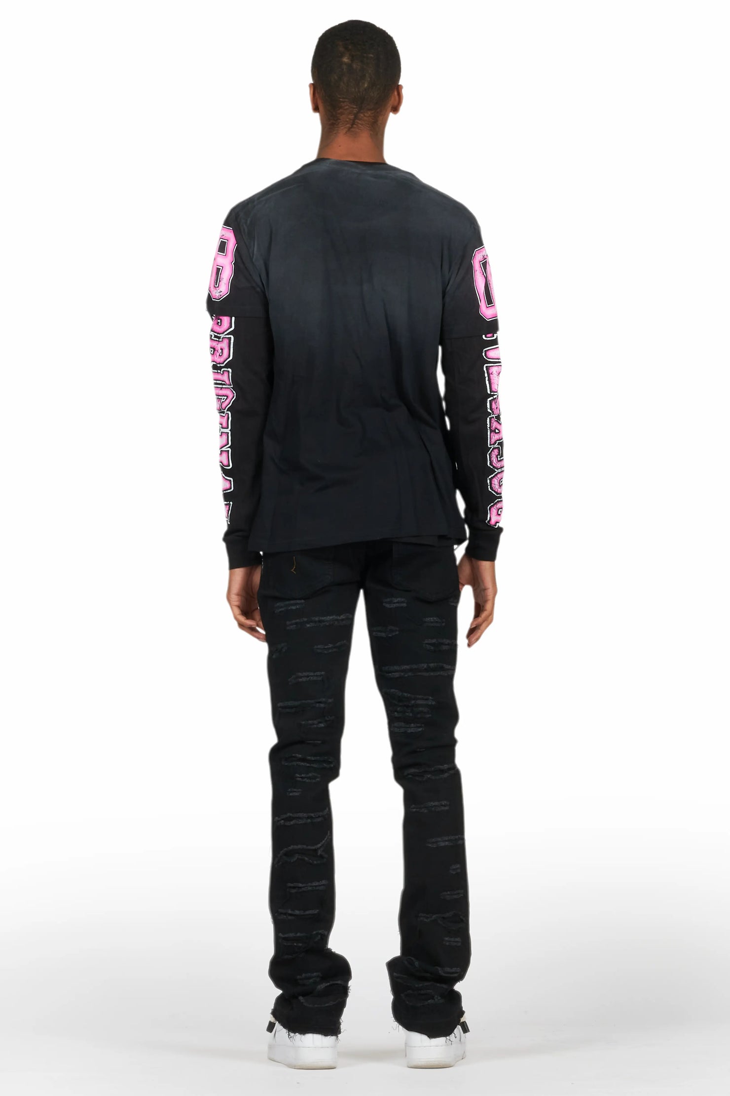 Fields Black Double Layer T-Shirt/Stacked Flare Jean Bundle