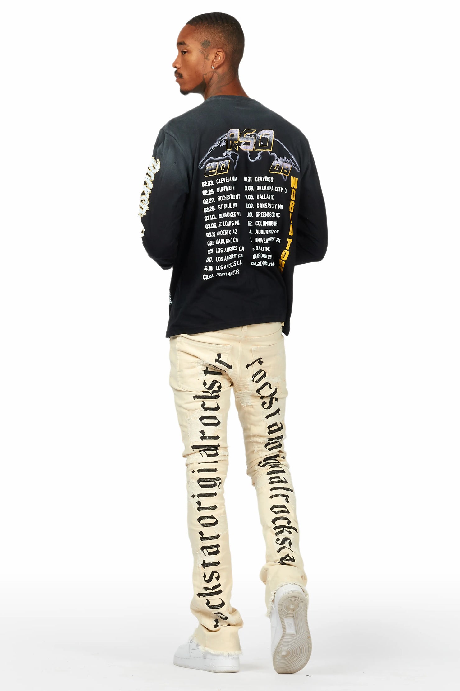 Sigmund Beige Stacked Flare Jean