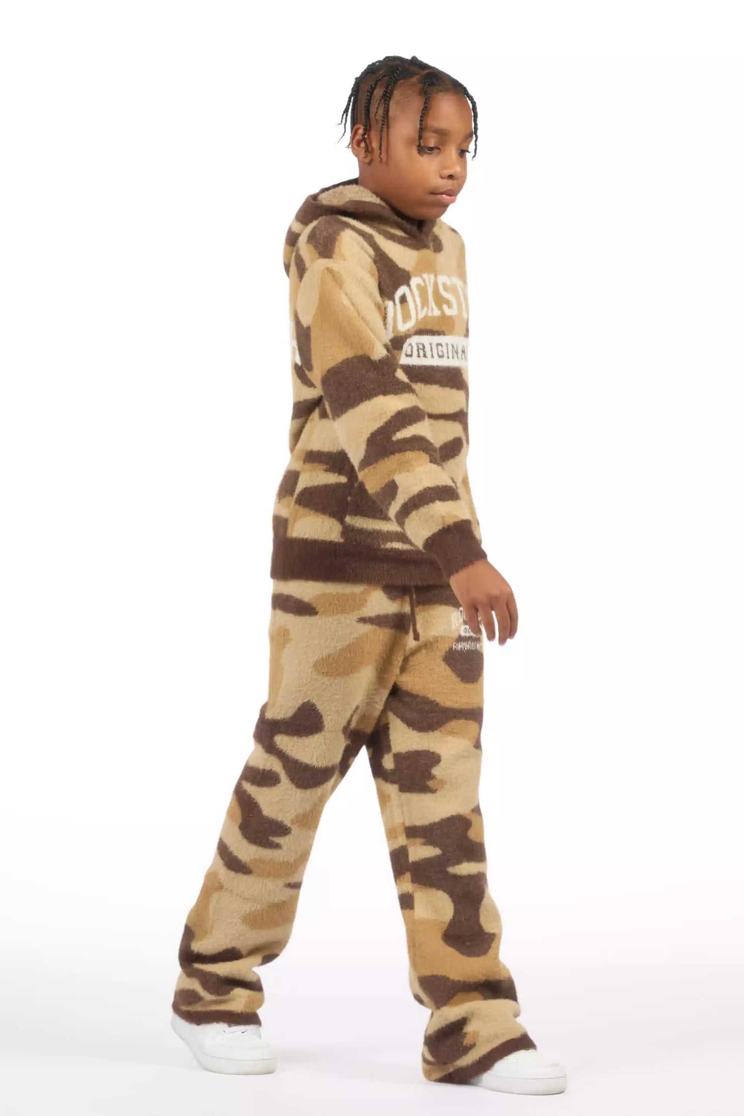 Boys Member Camo Brown Stacked Flare Knitted Mohair Track Set