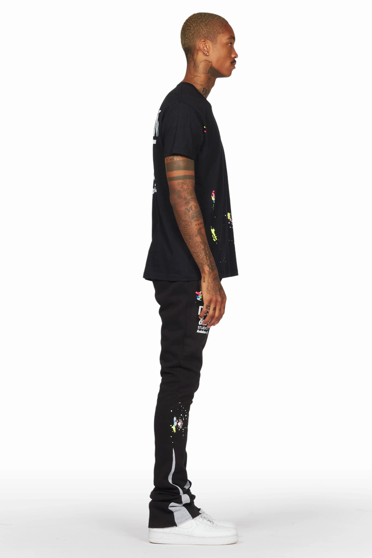 Mancha Black T-Shirt Super Stacked Flare Track Set