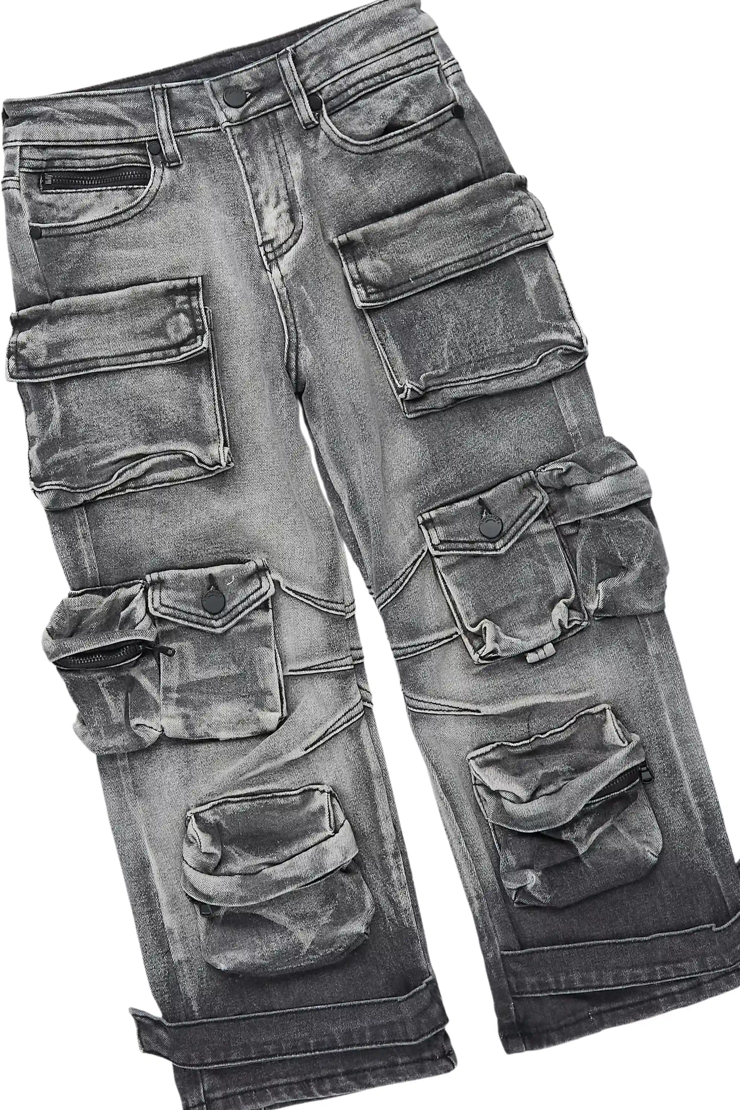 Boys Saxon White/Grey T-Shirt/Baggy Cargo Jean Set