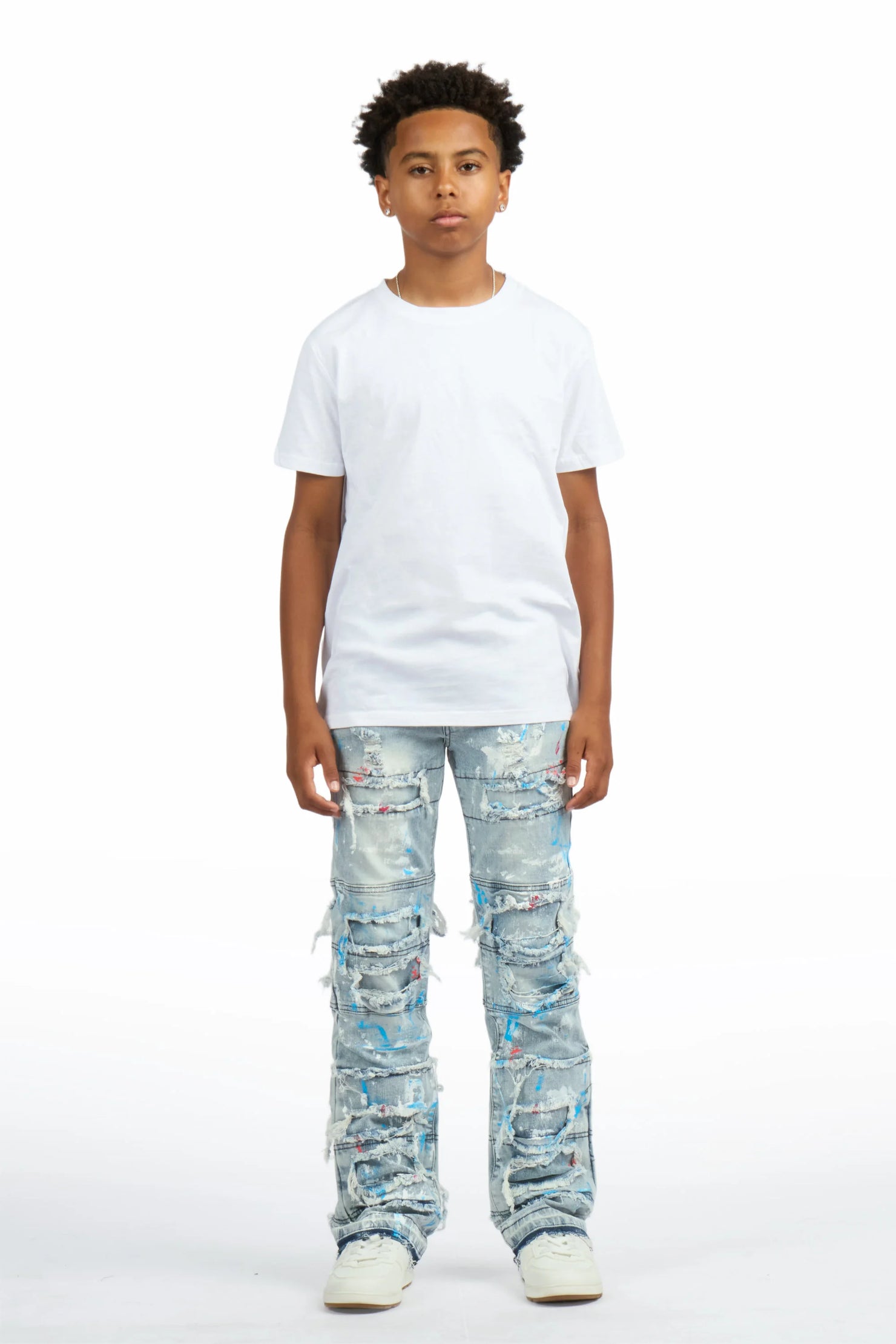Boys Vasso Blue Stacked Painter Flare Jean