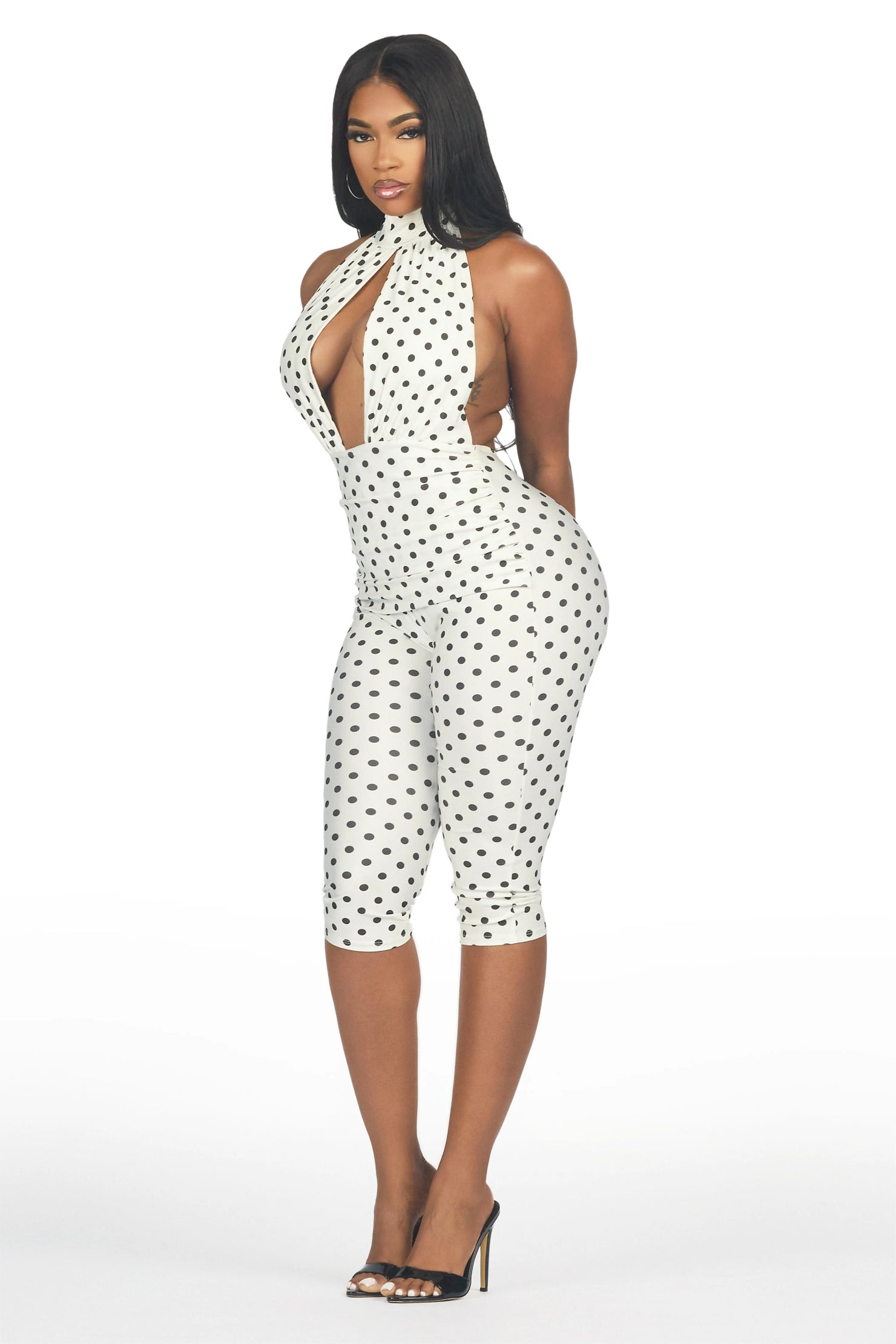 Dott-ed Ivory Polka Dot Capri Jumpsuit