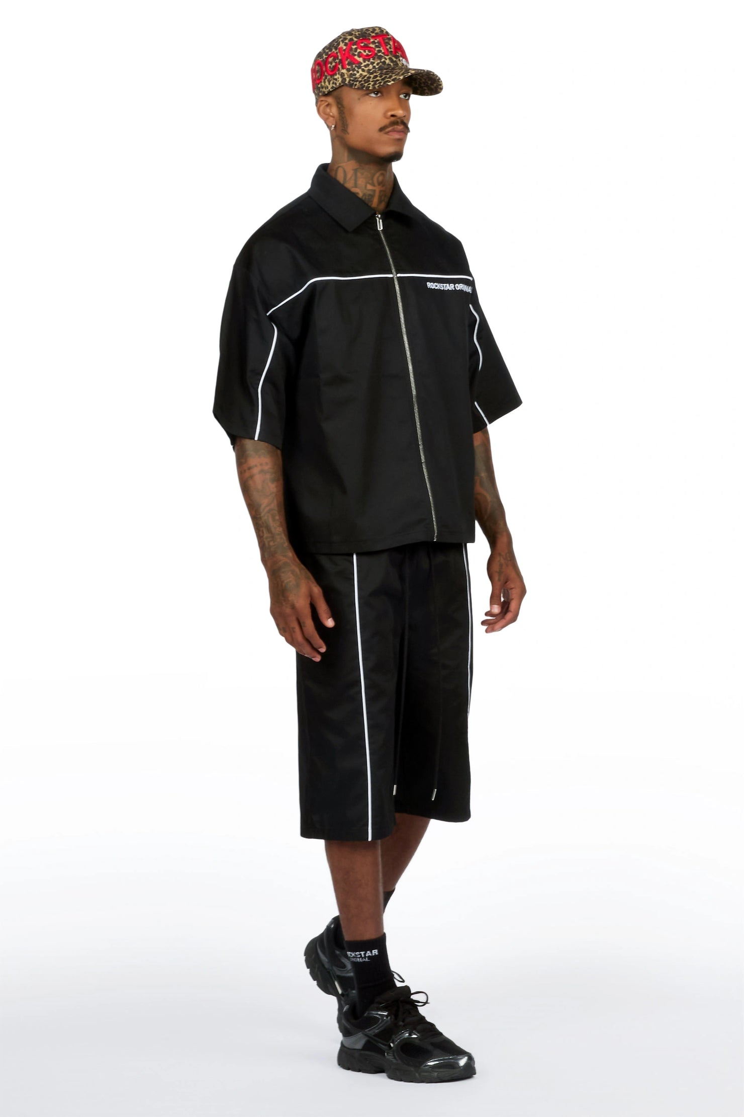 Izan Black Zip Up Short Sleeve Twill Short Set