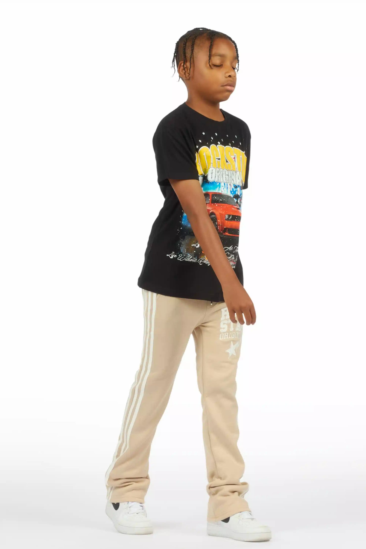 Boys Gerrit Beige Stacked Baggy Track Pant