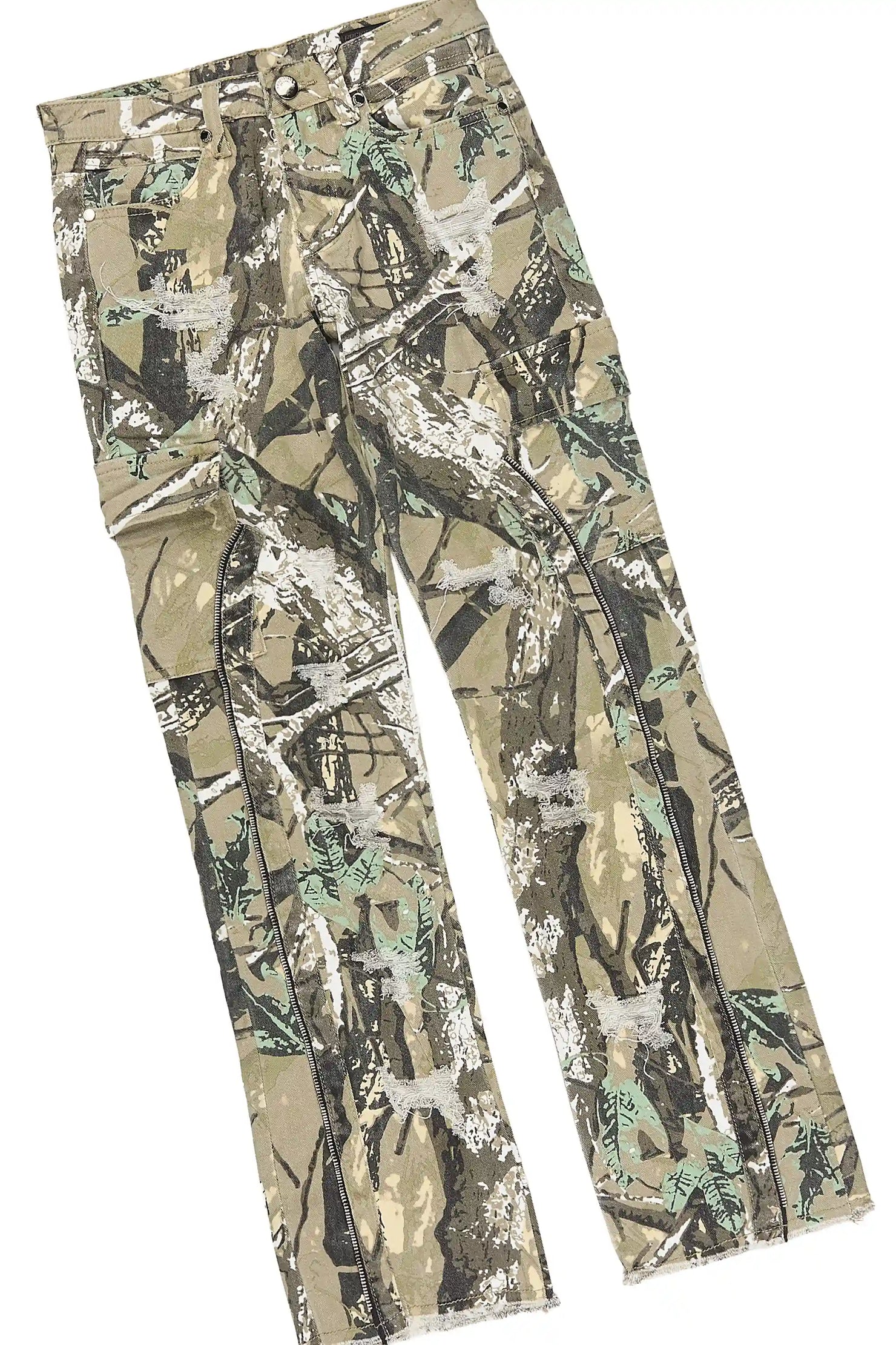 Boys Boos White/Tree Camo Long Sleeve T-shirt Stacked Jean Set