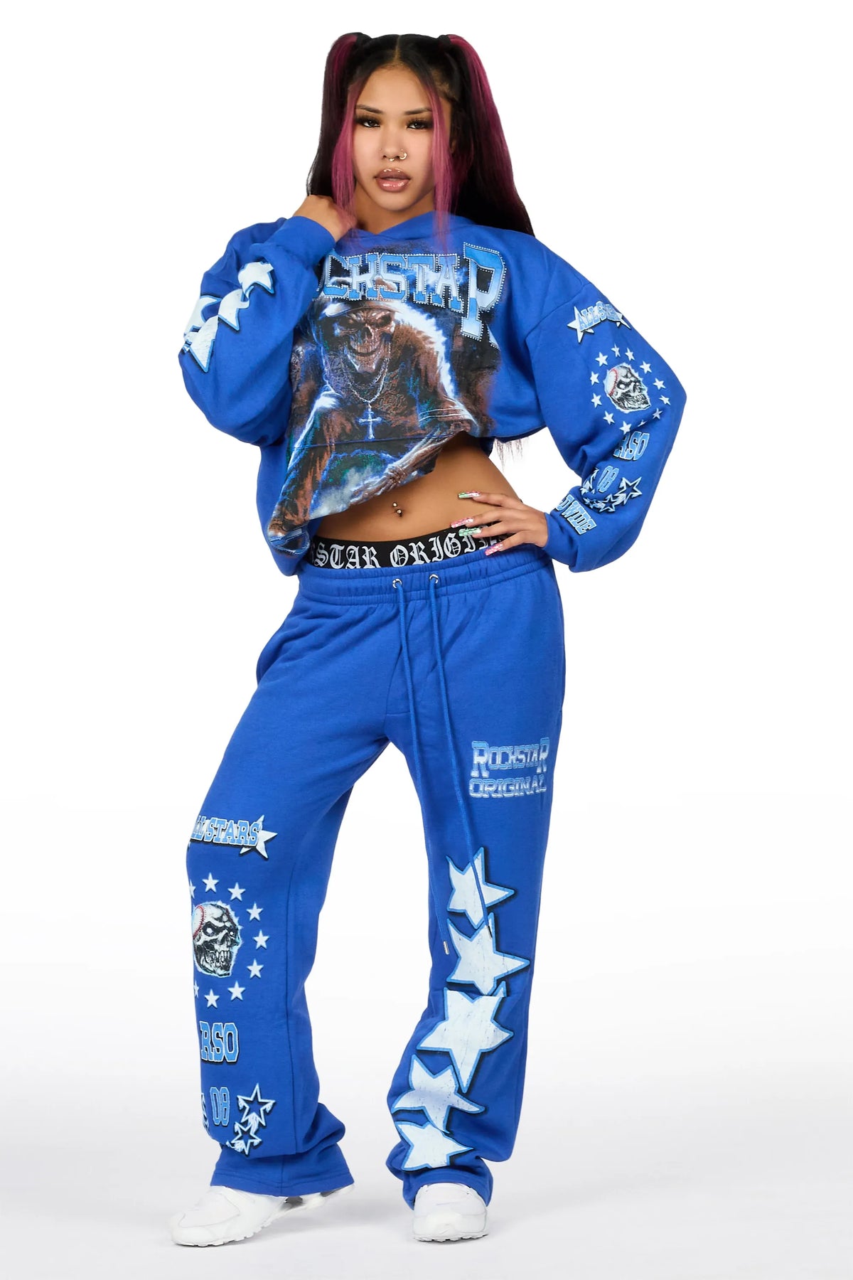 Jaiyana Royal Blue Graphic Baggy Fit Track Set