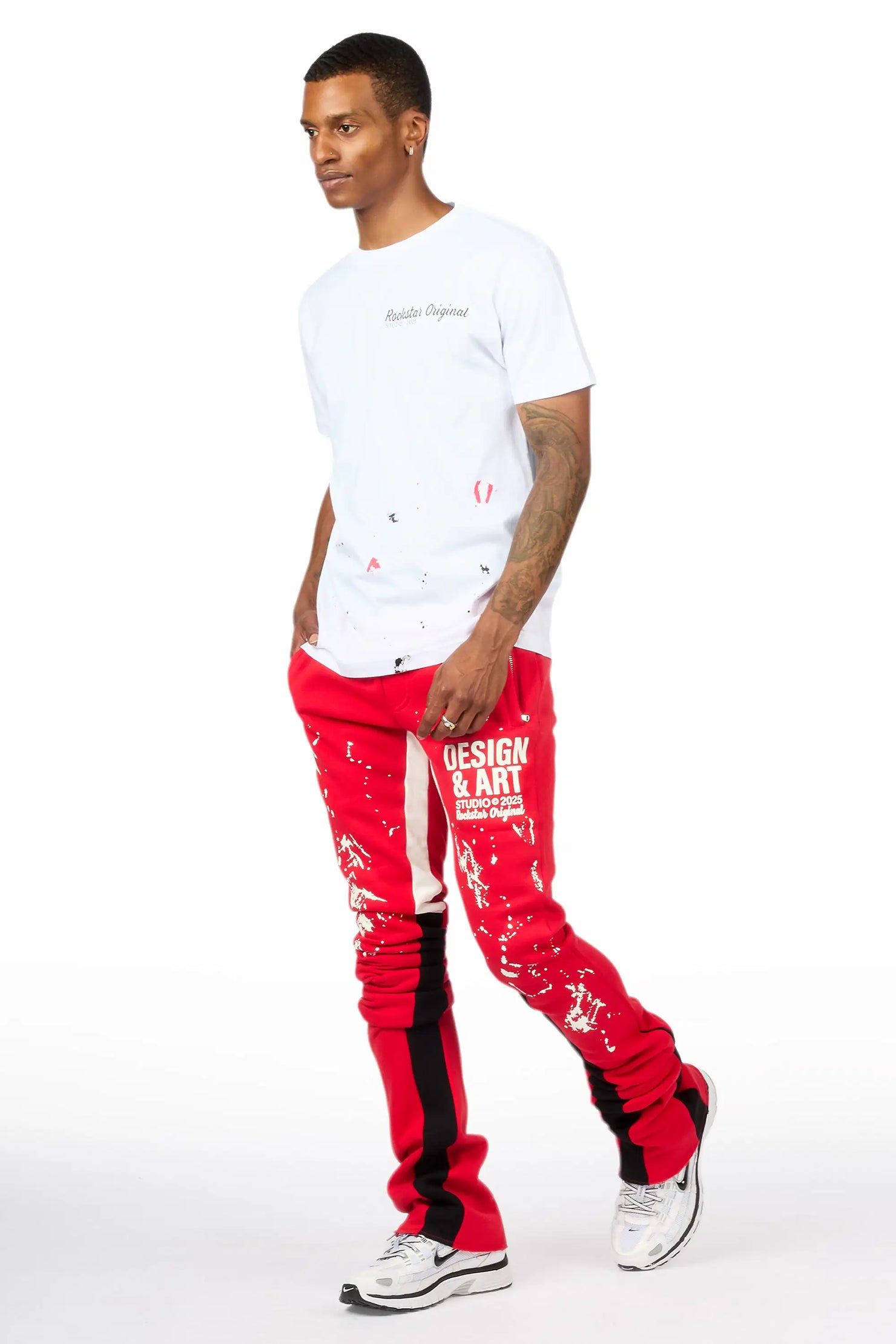 Damone White/Red T-Shirt/Super Stacked Track Set