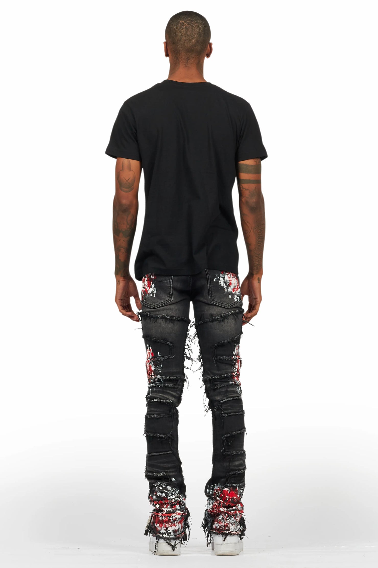 Saxon Dark Grey/Red T-Shirt/Stacked Flare Jean Set