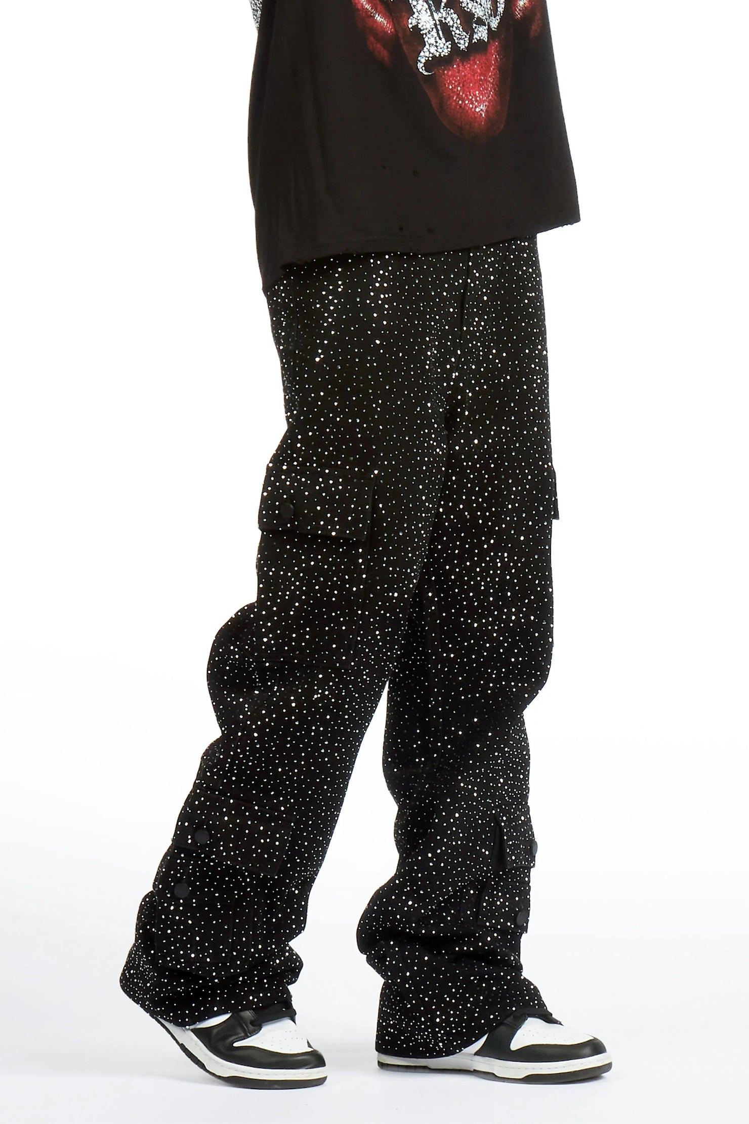 Aeson Black Rhinestone Baggy Fit Jean