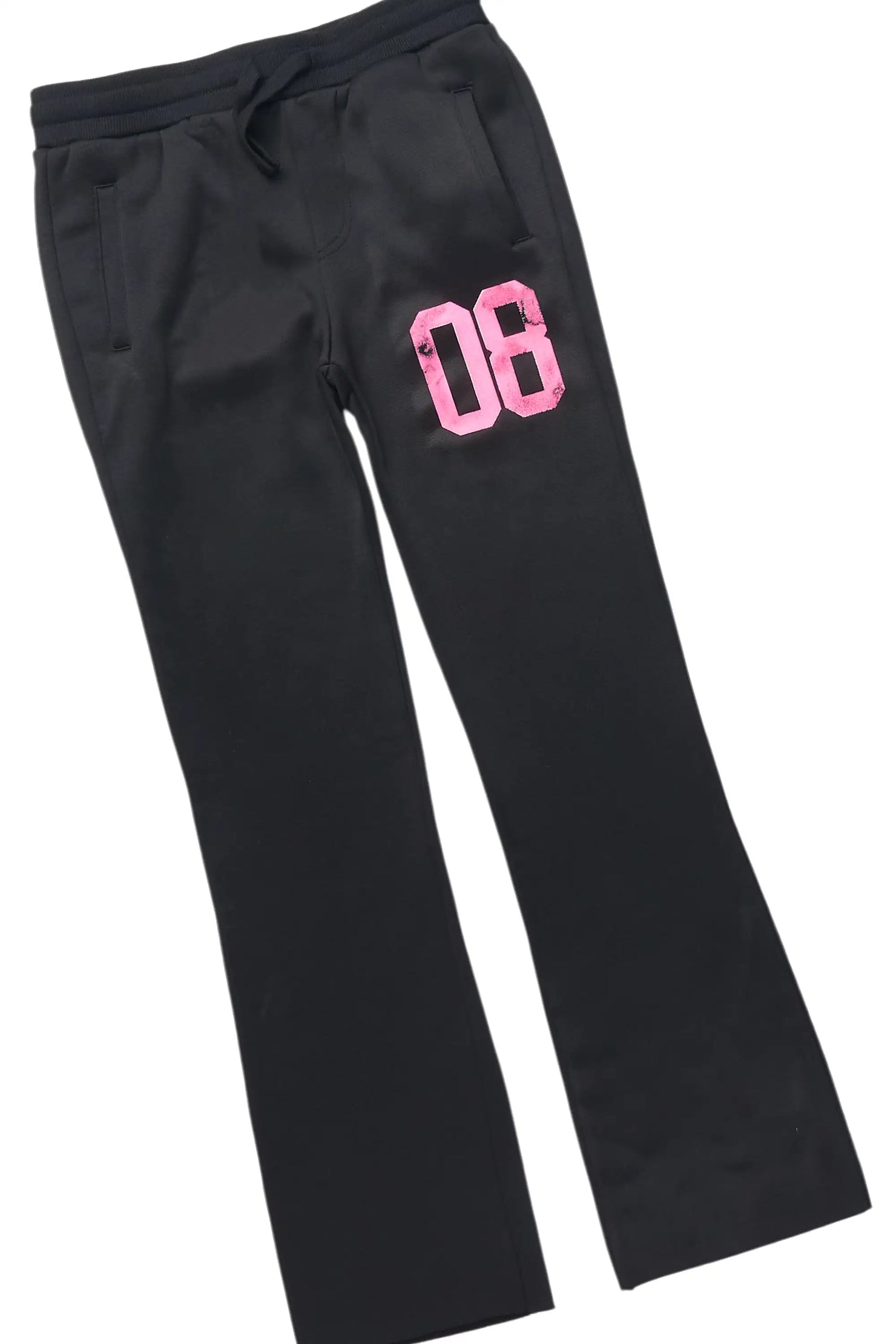 Girls Kammy 2.0 Heather Black/Pink Hoodie/Stacked Flare Track Set