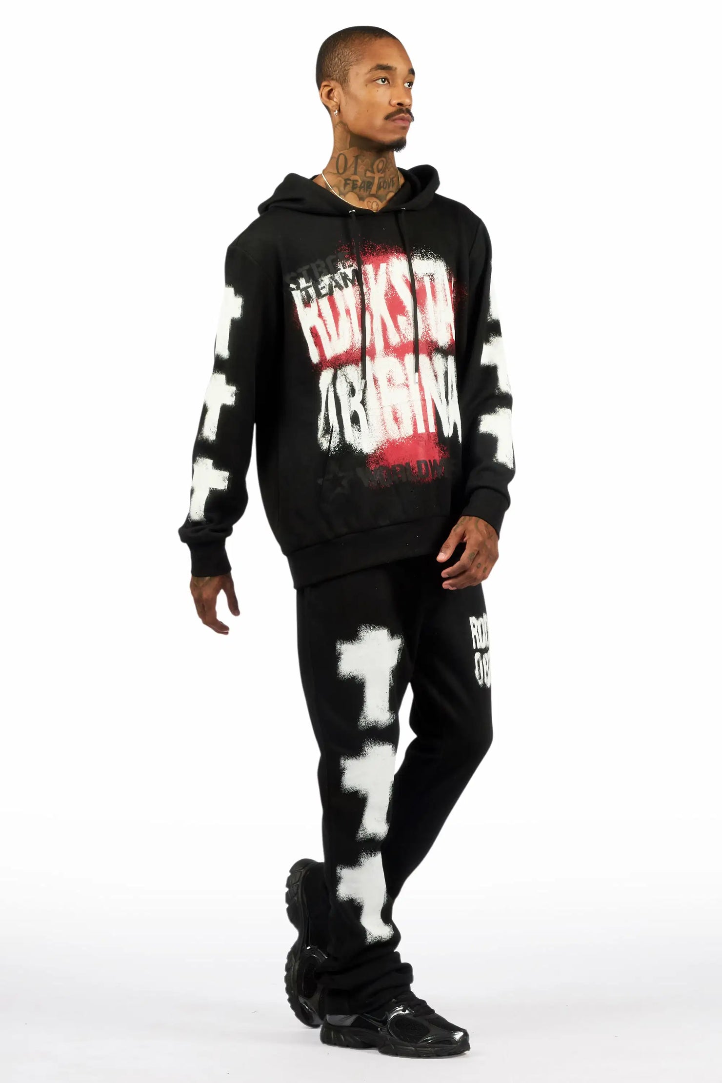 Crest Black/White Hoodie/Stacked Pant Track Set