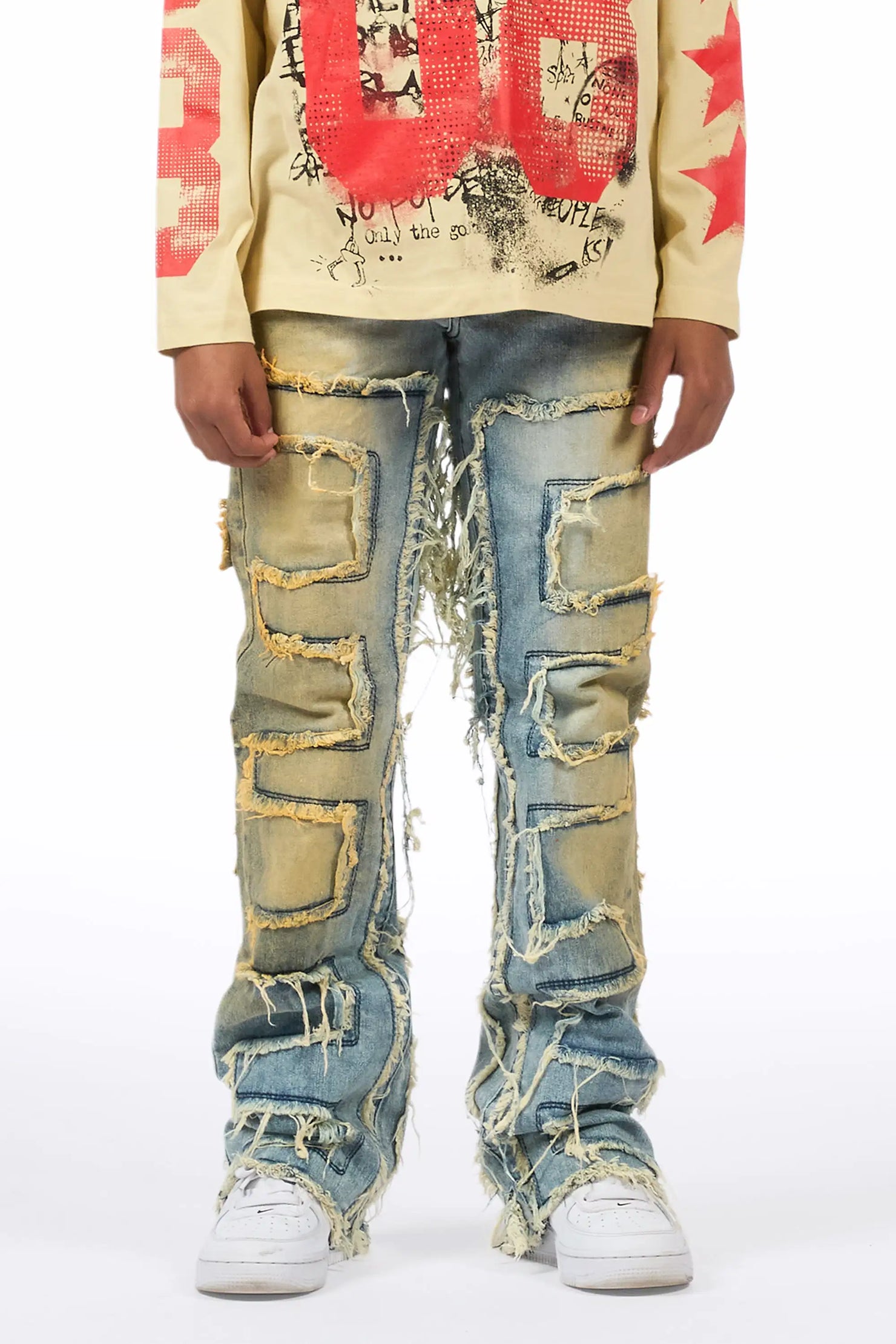 Boys Shake Tint Light Blue Stacked Flare Jean