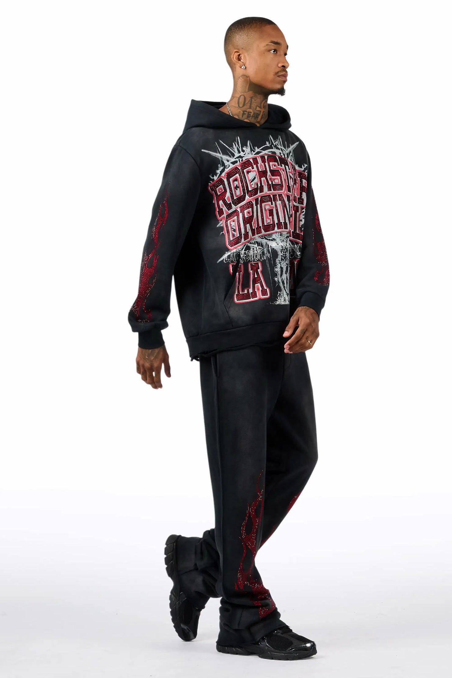 Oryn Black Hoodie/Stacked Pant Track Set