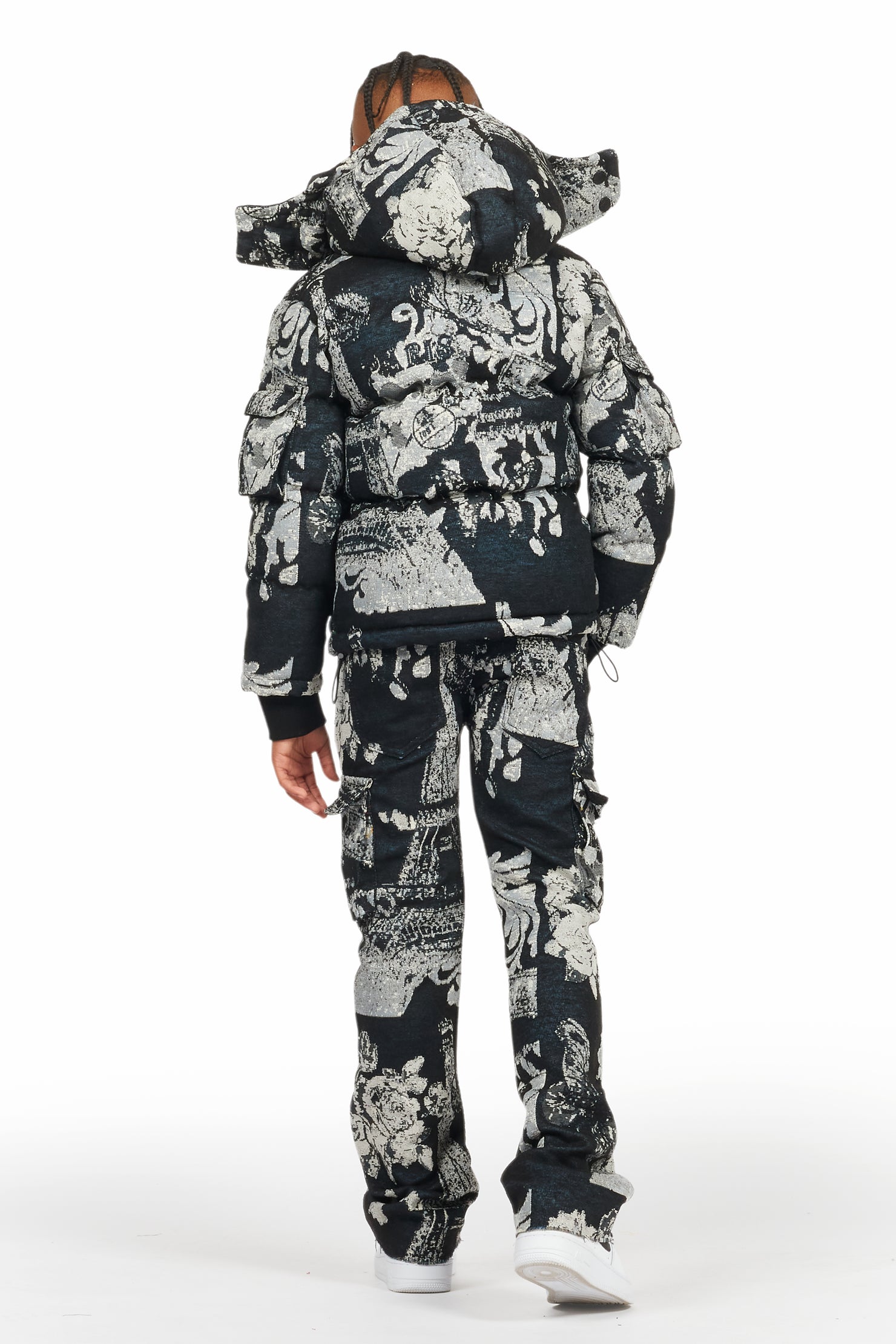 Boys Lamont Black Tapestry Stacked Flare Jean